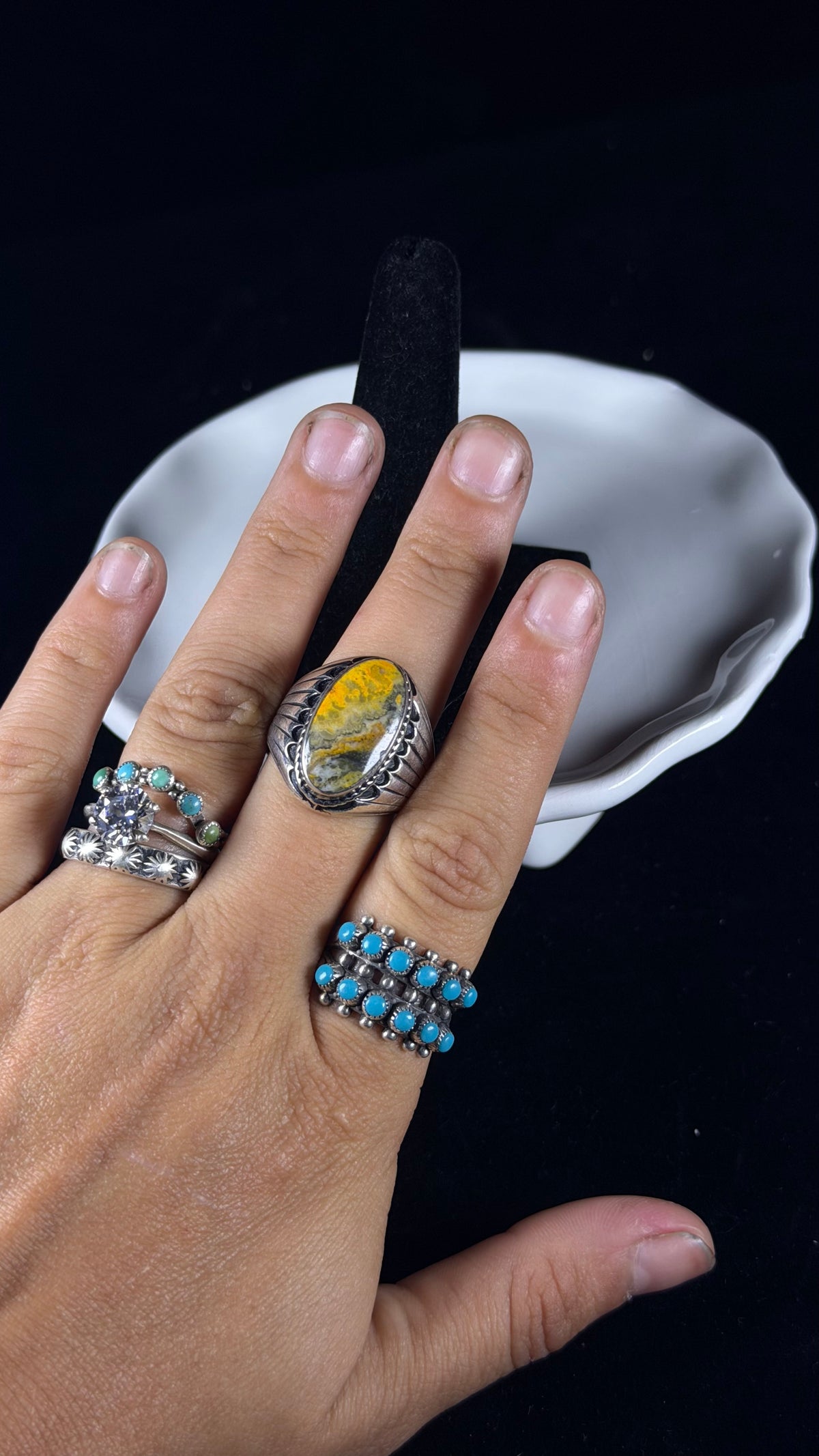 Navajo Made BB Agate & Sterling Silver Cast Ring Size 8.75