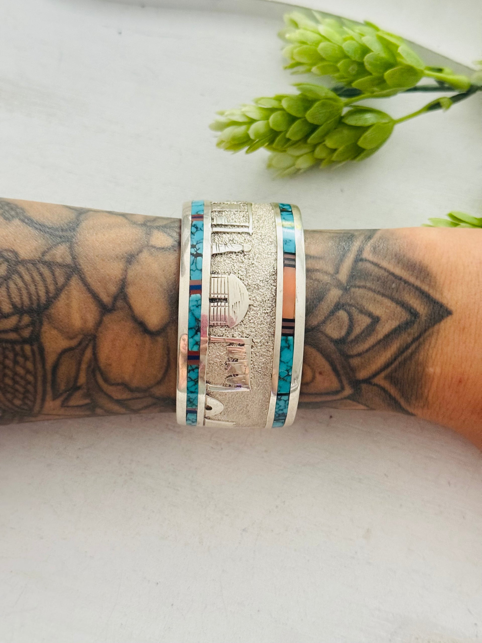 Richard Begay Multi Stone & Sterling Silver Cuff Inlay Bracelet