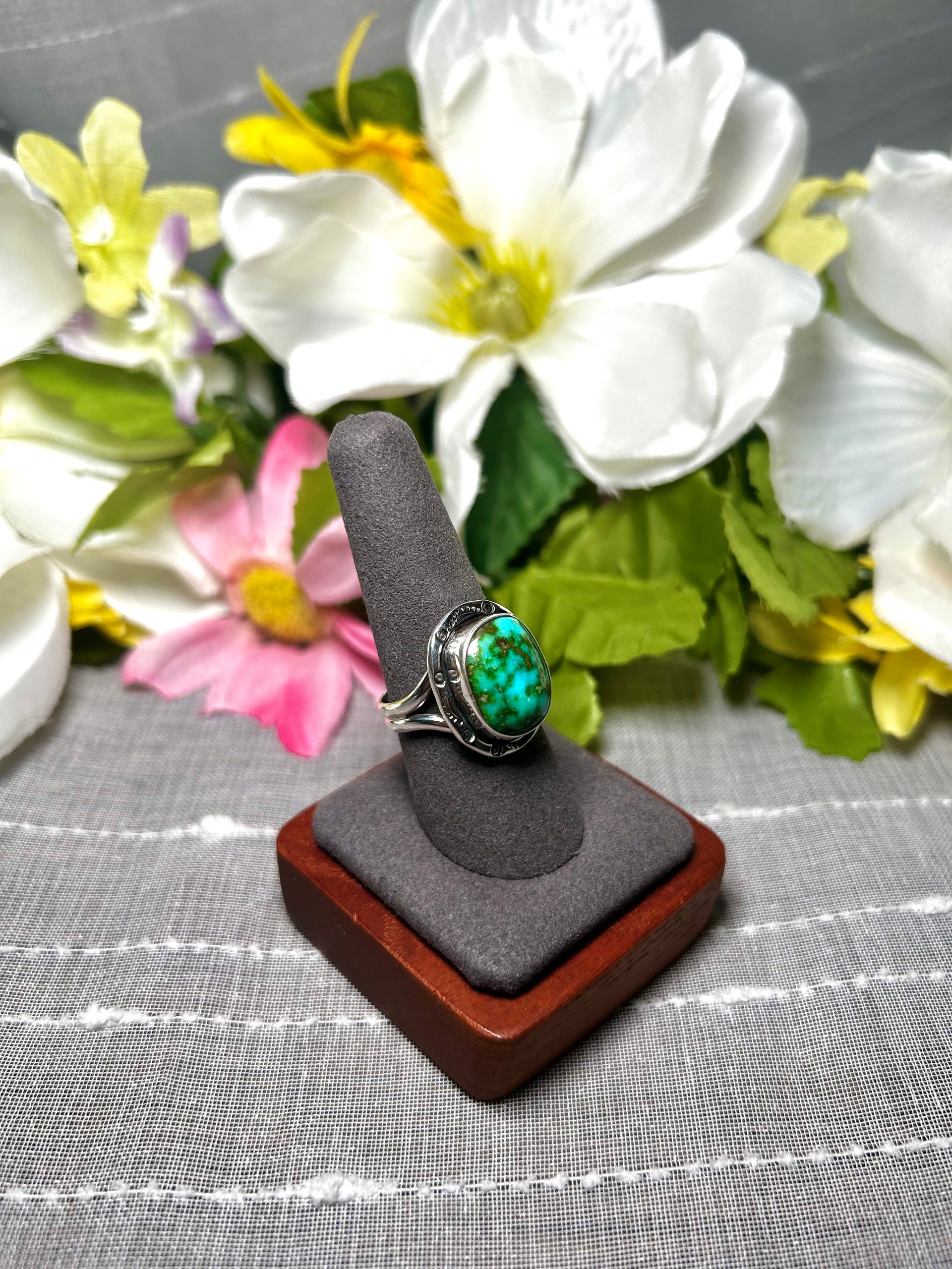 Navajo Made Natural Sonoran Mountain Turquoise & Sterling Silver Ring Size 9.5