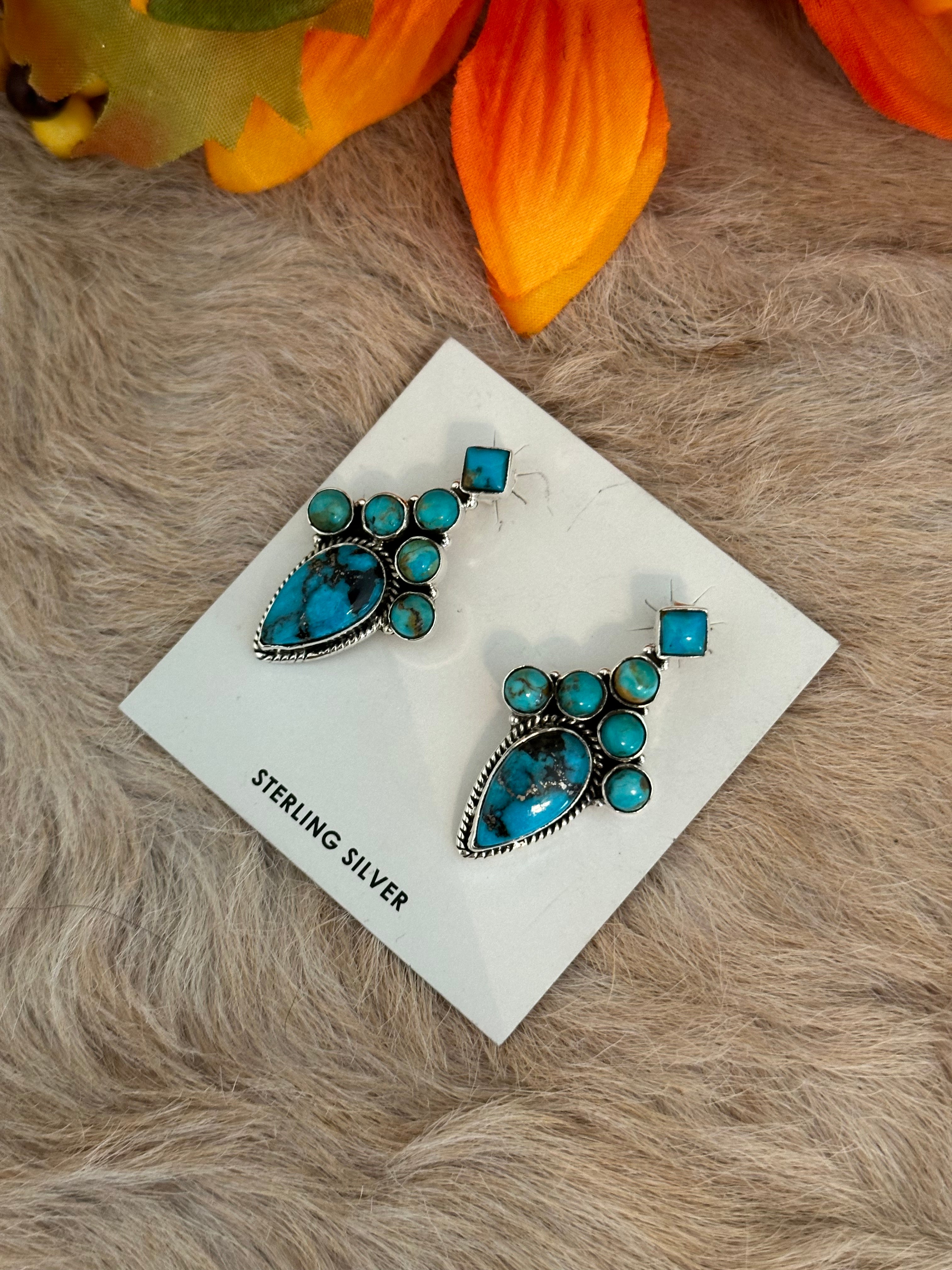 Southwest Handmade Kingman Turquoise & Sterling Silver Post Earrings