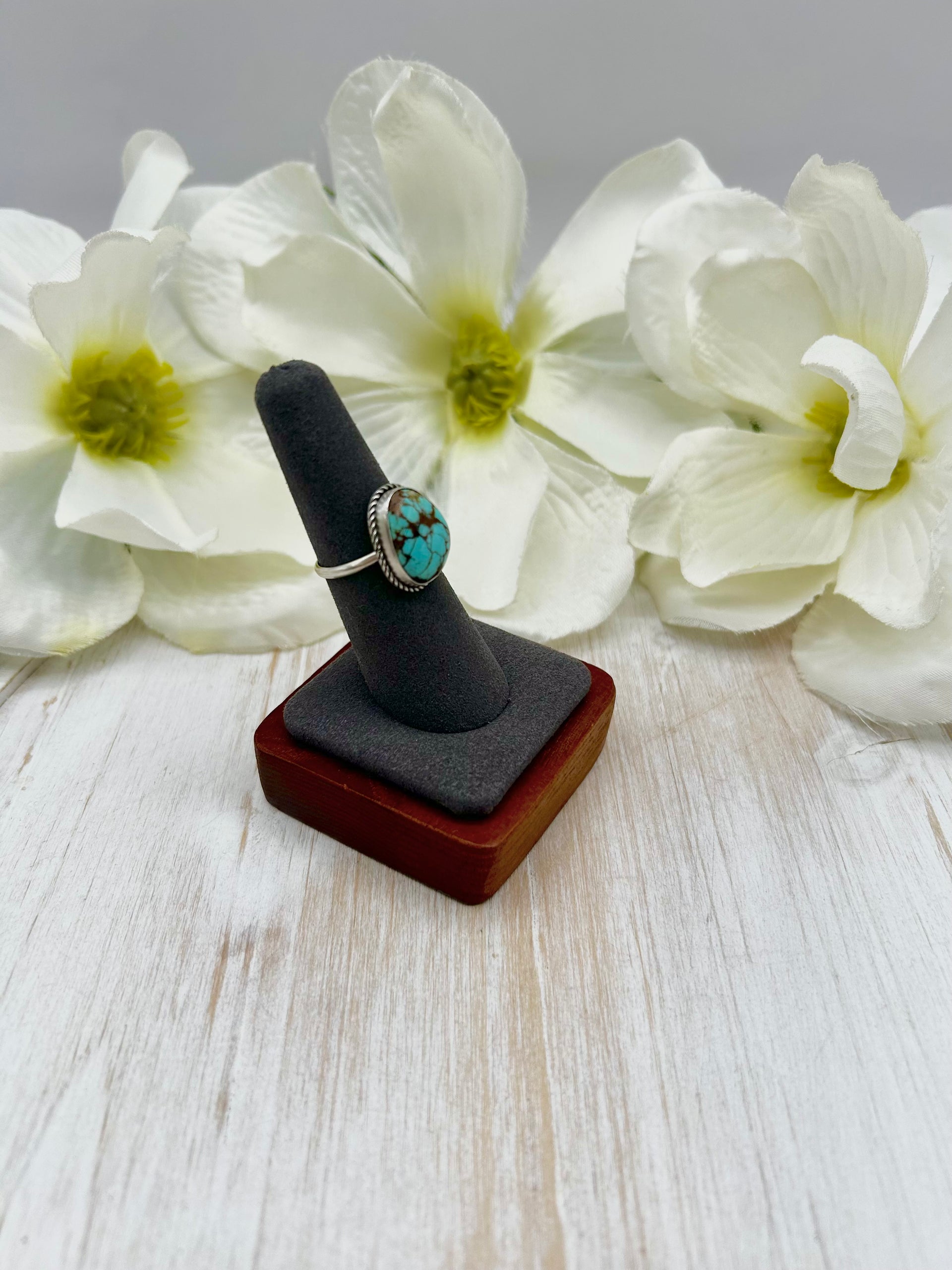 Navajo Made #8 Turquoise & Sterling Silver Ring Size 6.5
