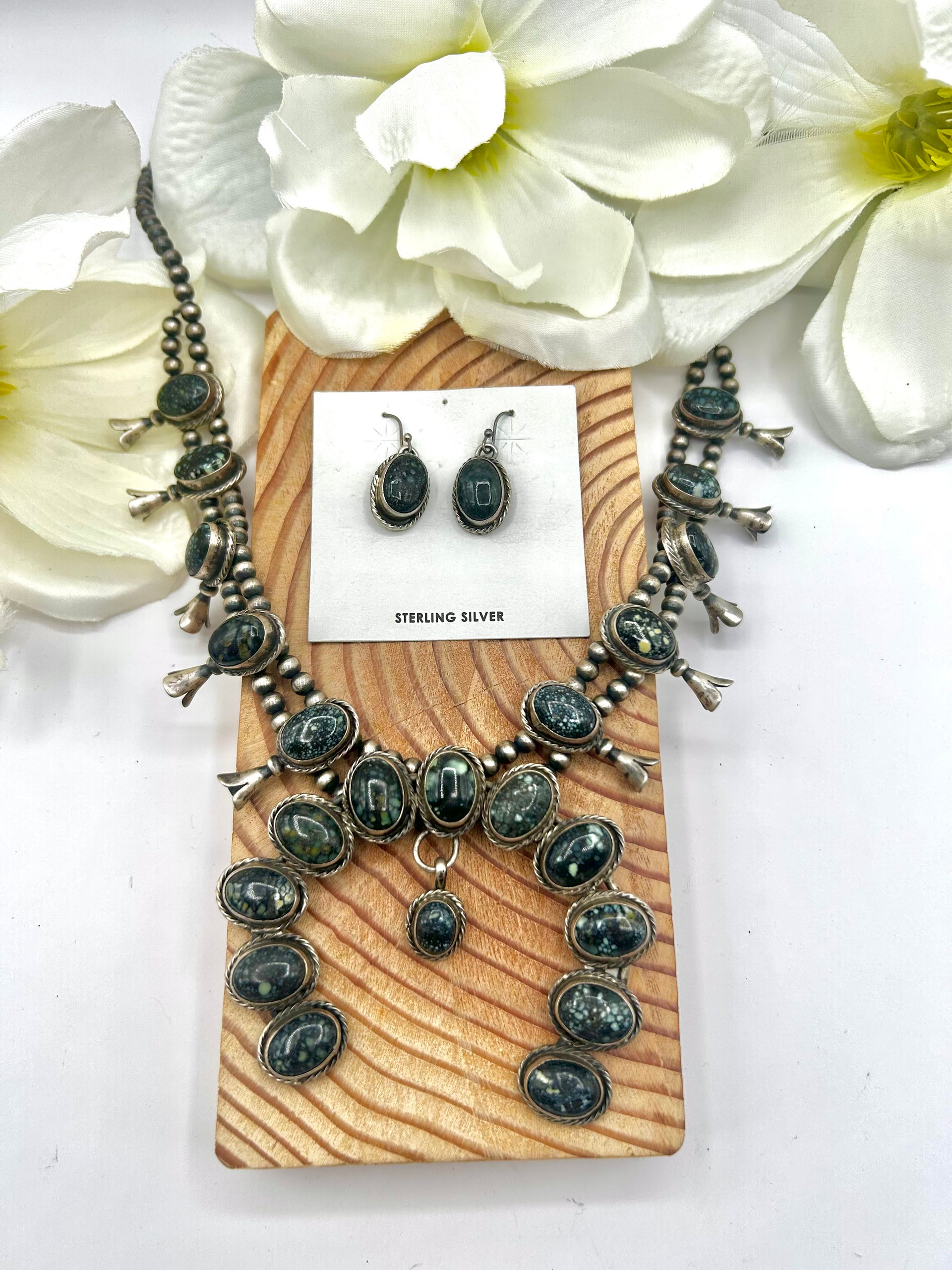 Navajo Made New Lander Variscite & Sterling Silver Necklace Set