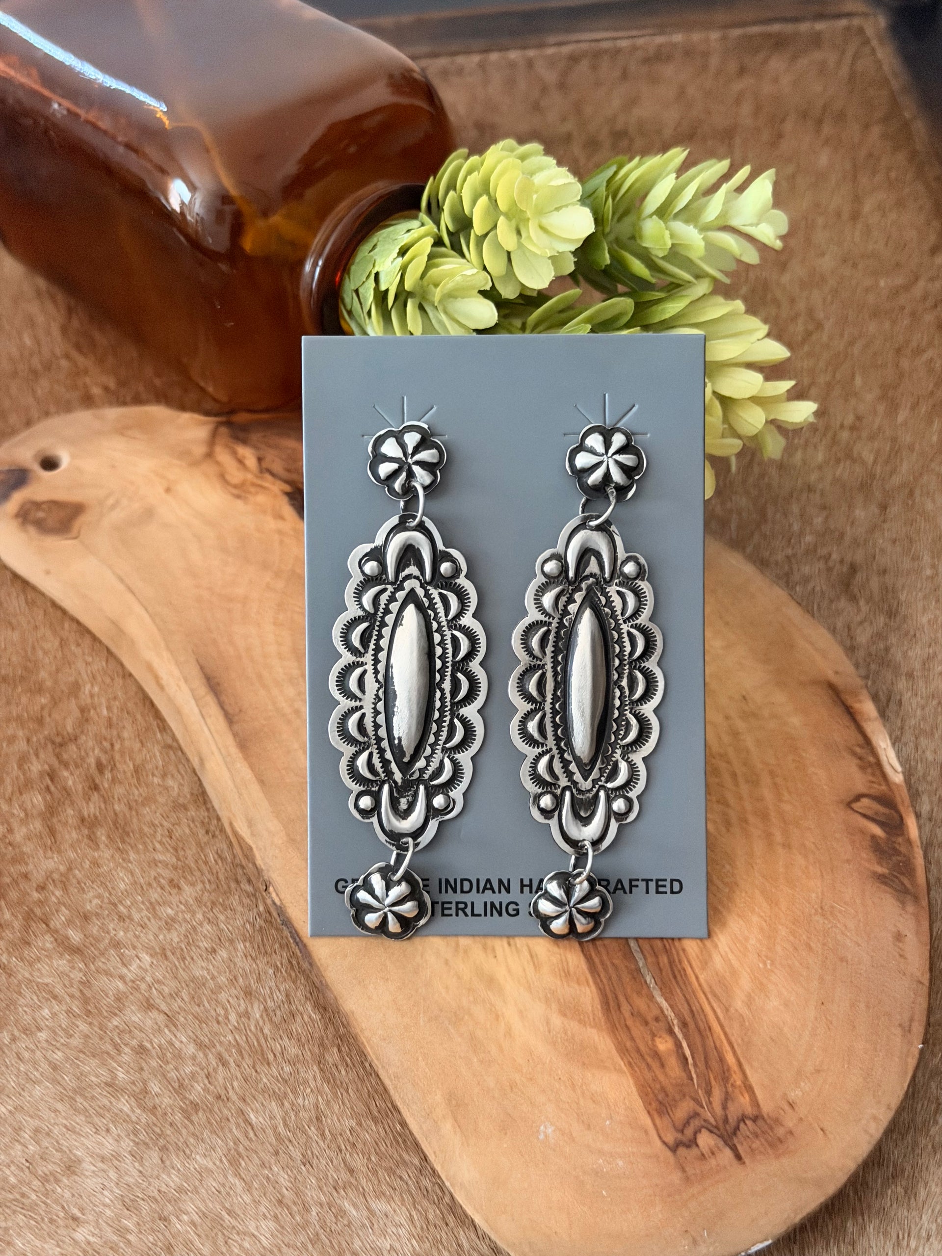 Leander Tahe Sterling Silver Post Dangle Concho Earring