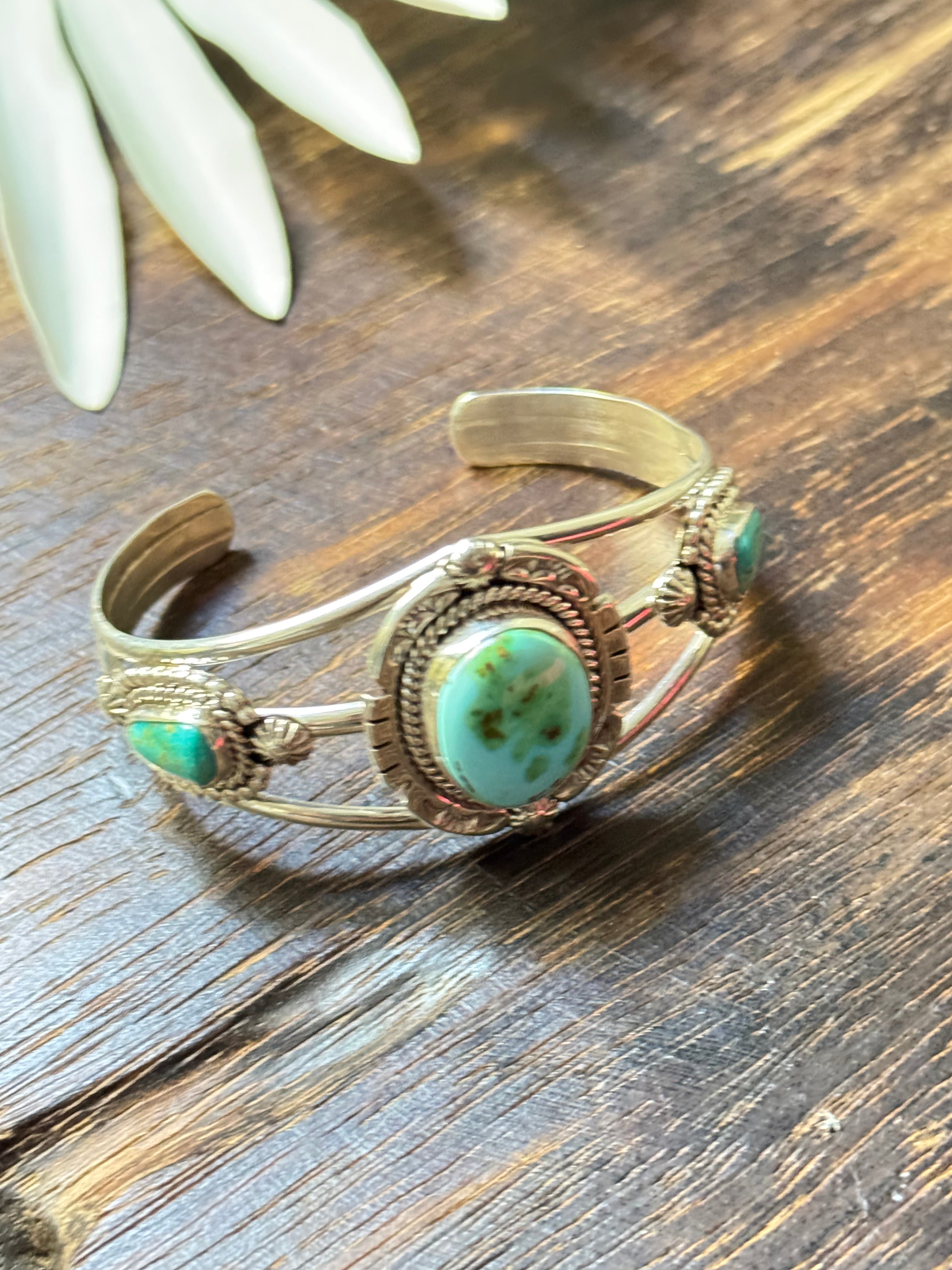 Navajo Made Sonoran Mountain Turquoise & Sterling Silver Cuff Bracelet