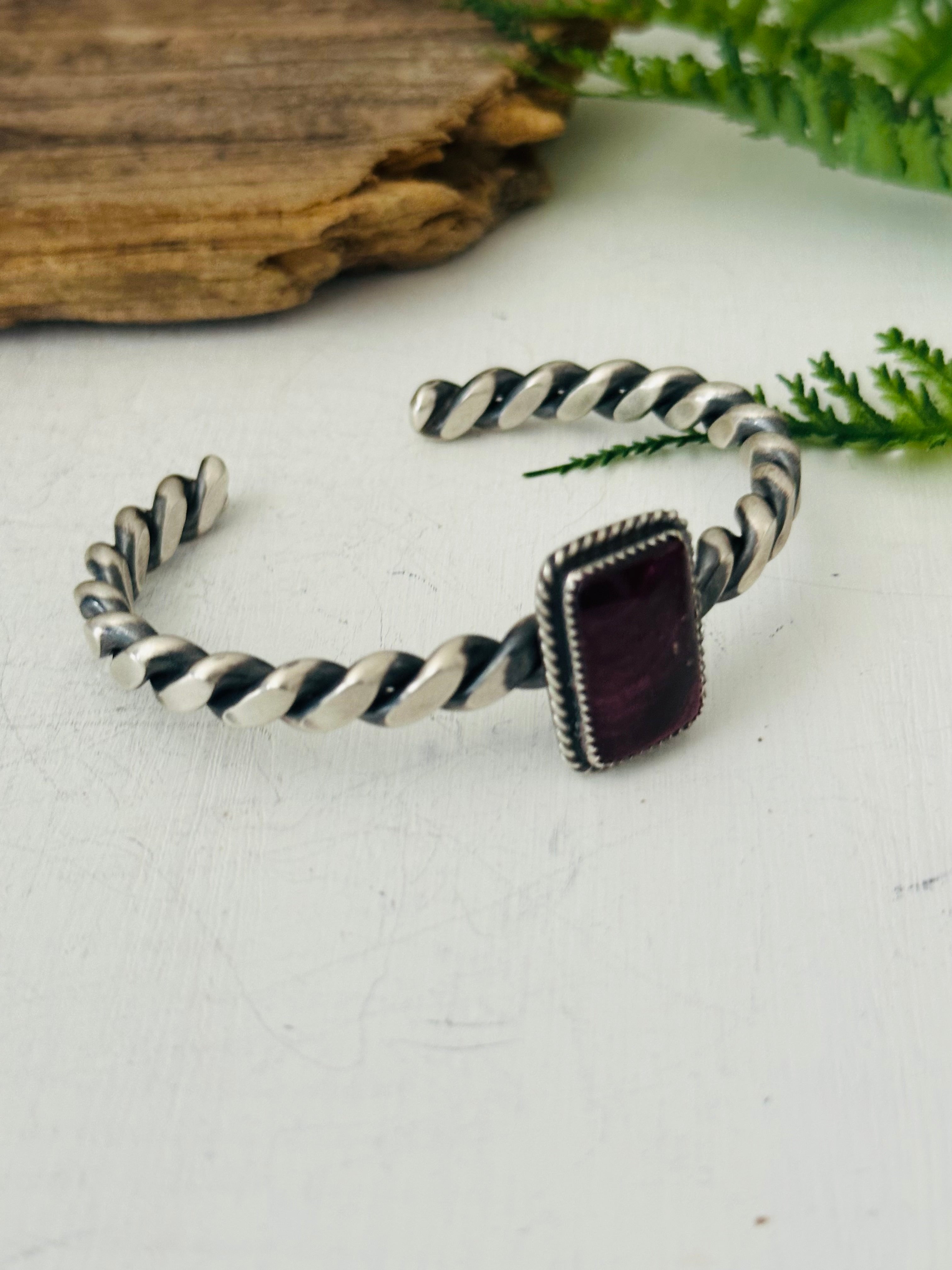 Navajo Made Purple Spiny Oyster & Sterling Silver Cuff Bracelet