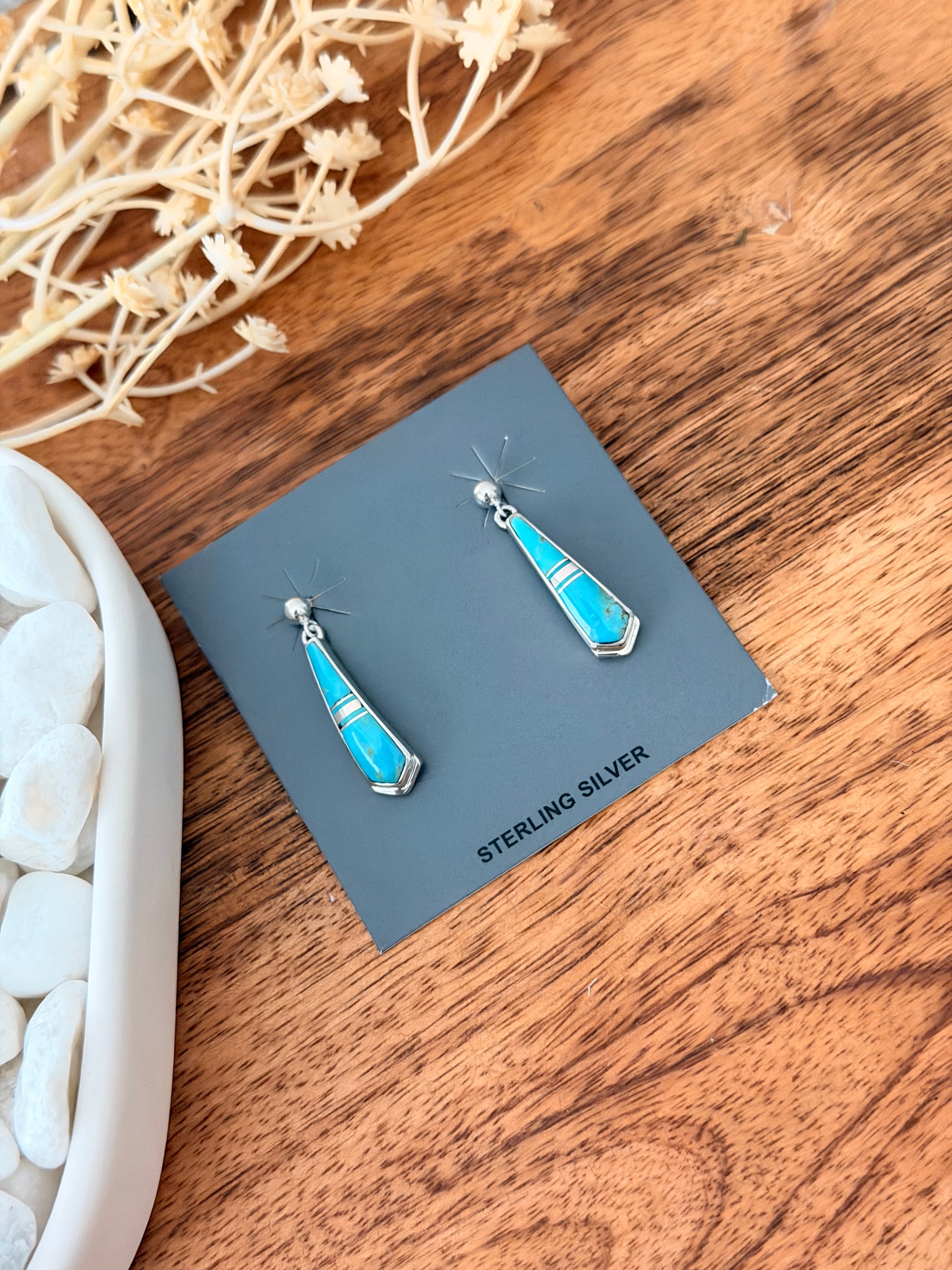 Rick Tolino Kingman Turquoise & Sterling Silver Post Dangle Earrings