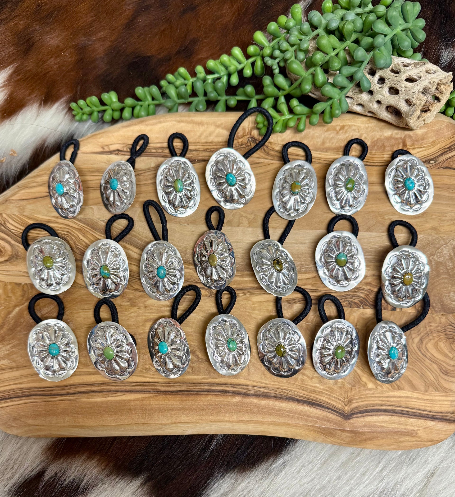 Navajo Made Kingman Turquoise & Sterling Silver Hairtie