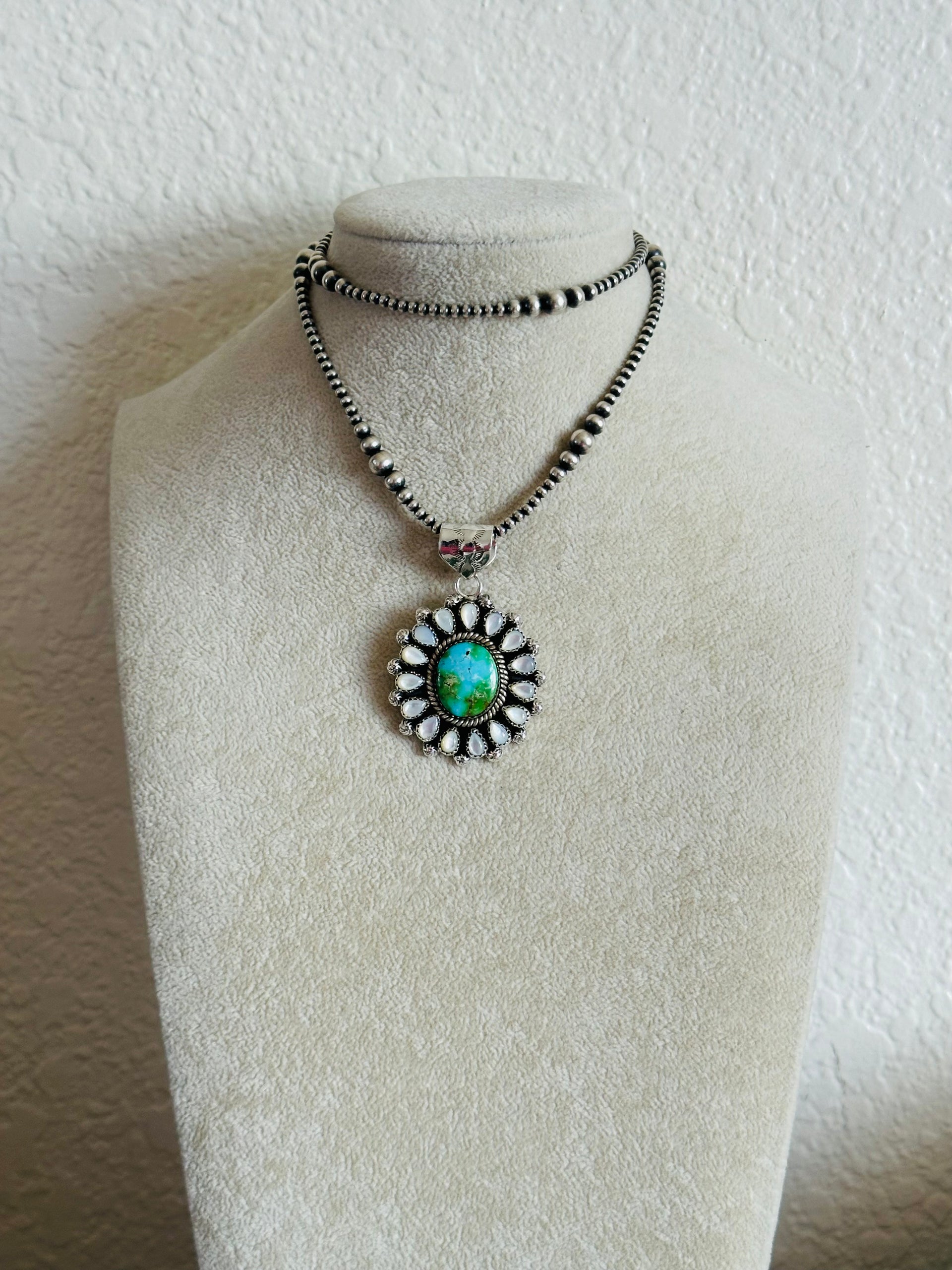 Southwest Handmade Multi Stone & Sterling Silver Cluster Pendant