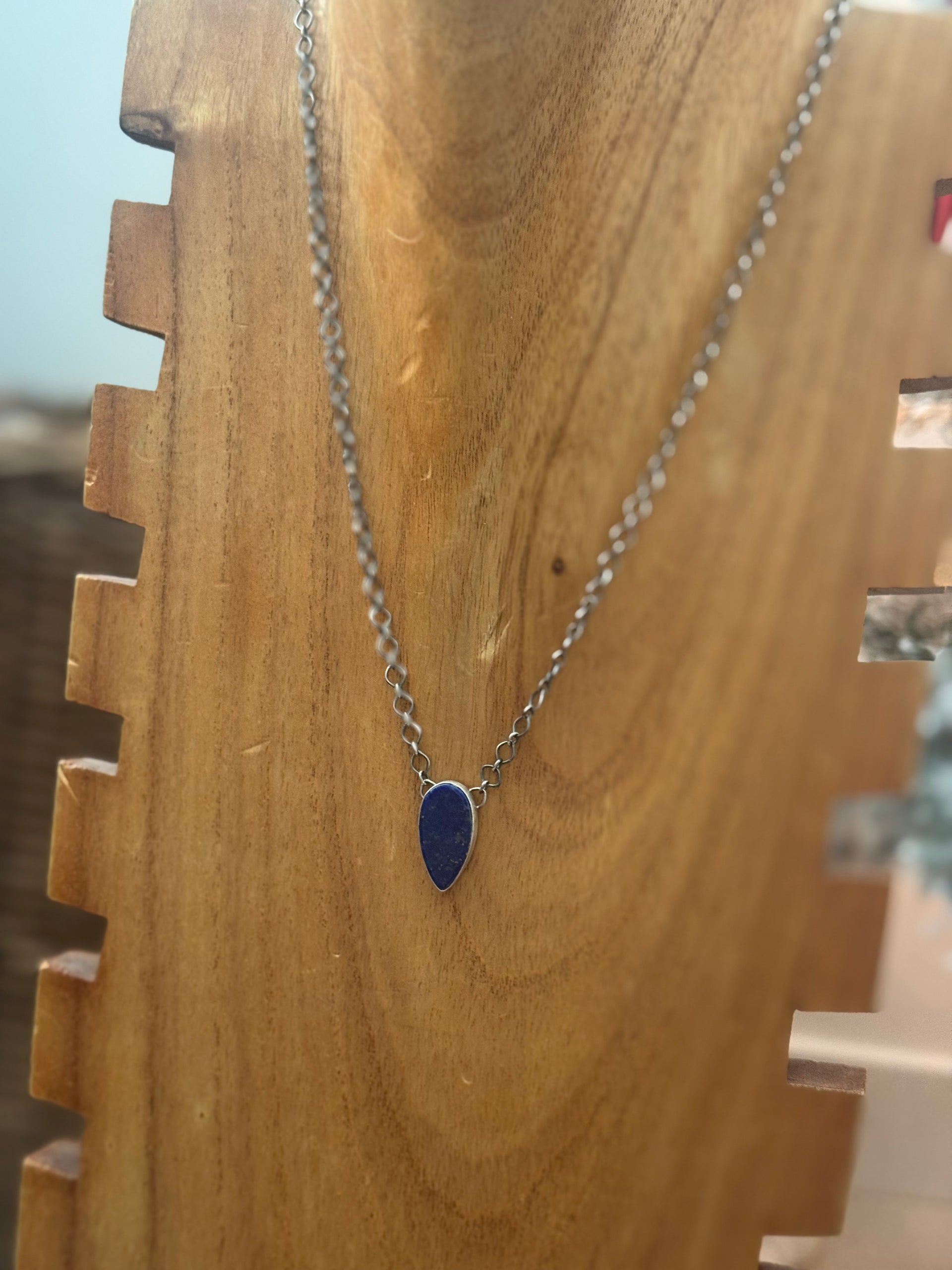 Navajo Made Lapis & Sterling Silver Necklace