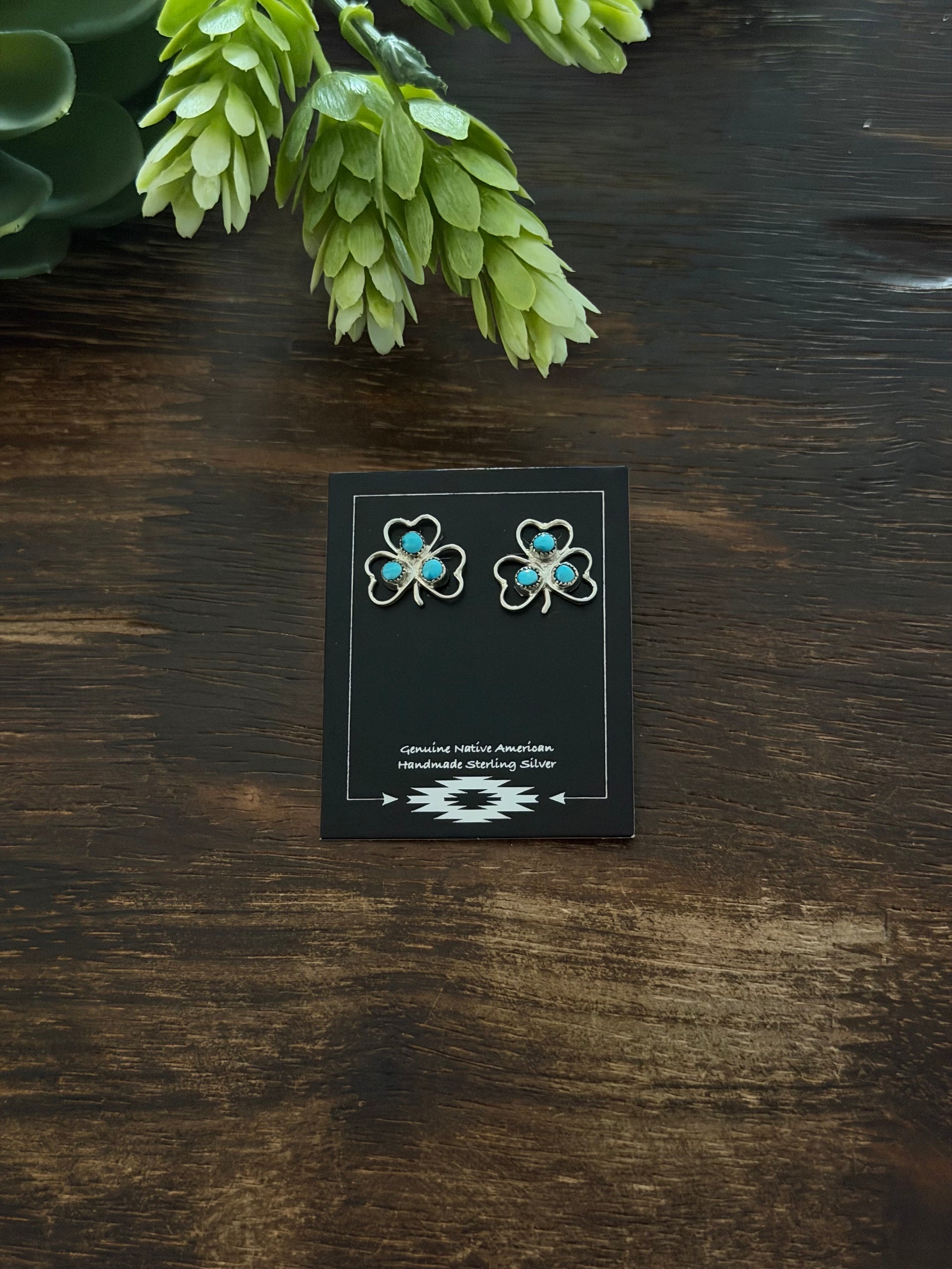 Navajo Made Kingman Turquoise & Sterling Silver Post Earrings