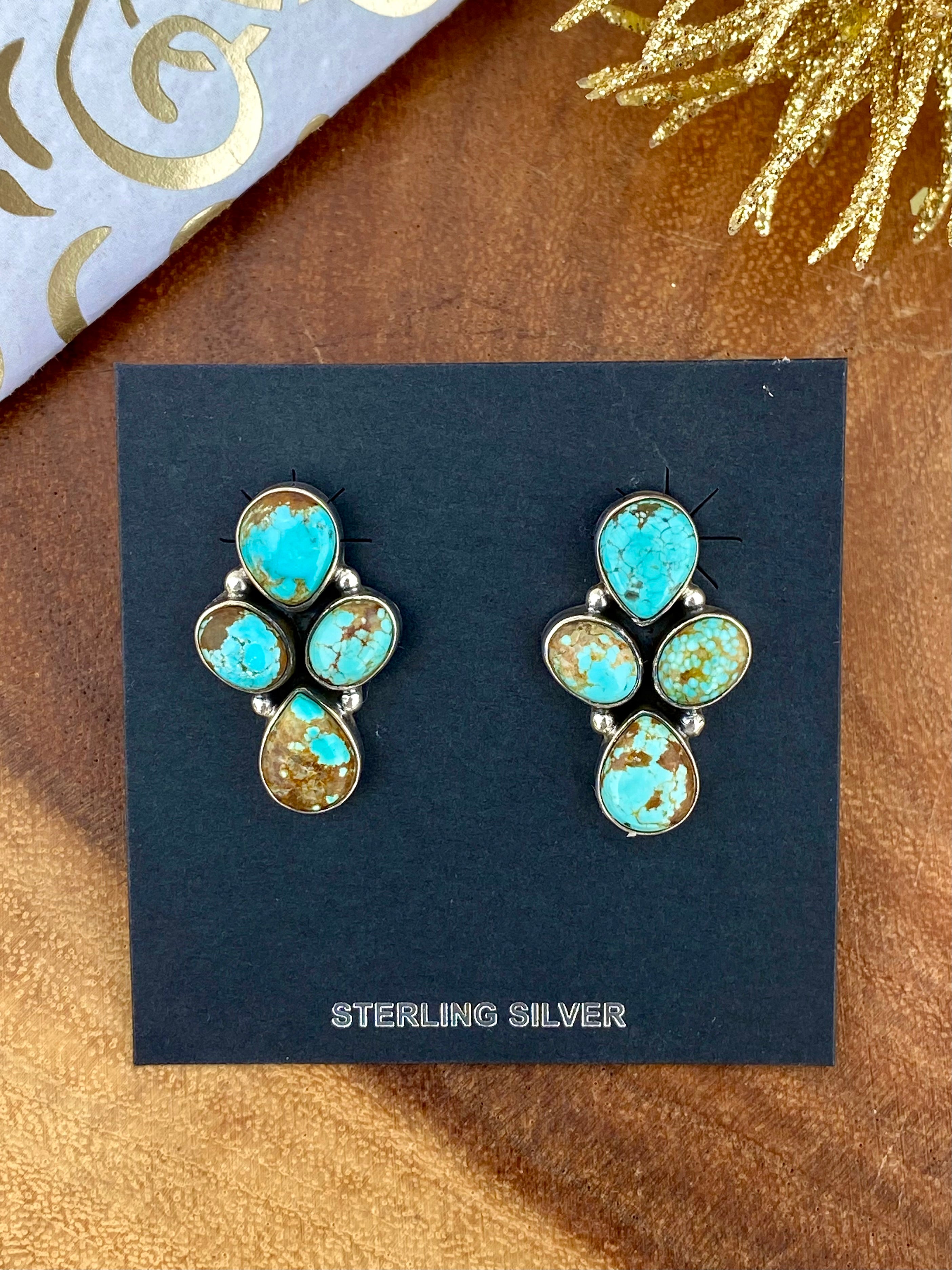 Southwest Handmade #8 Turquoise & Sterling Silver Post Earrings