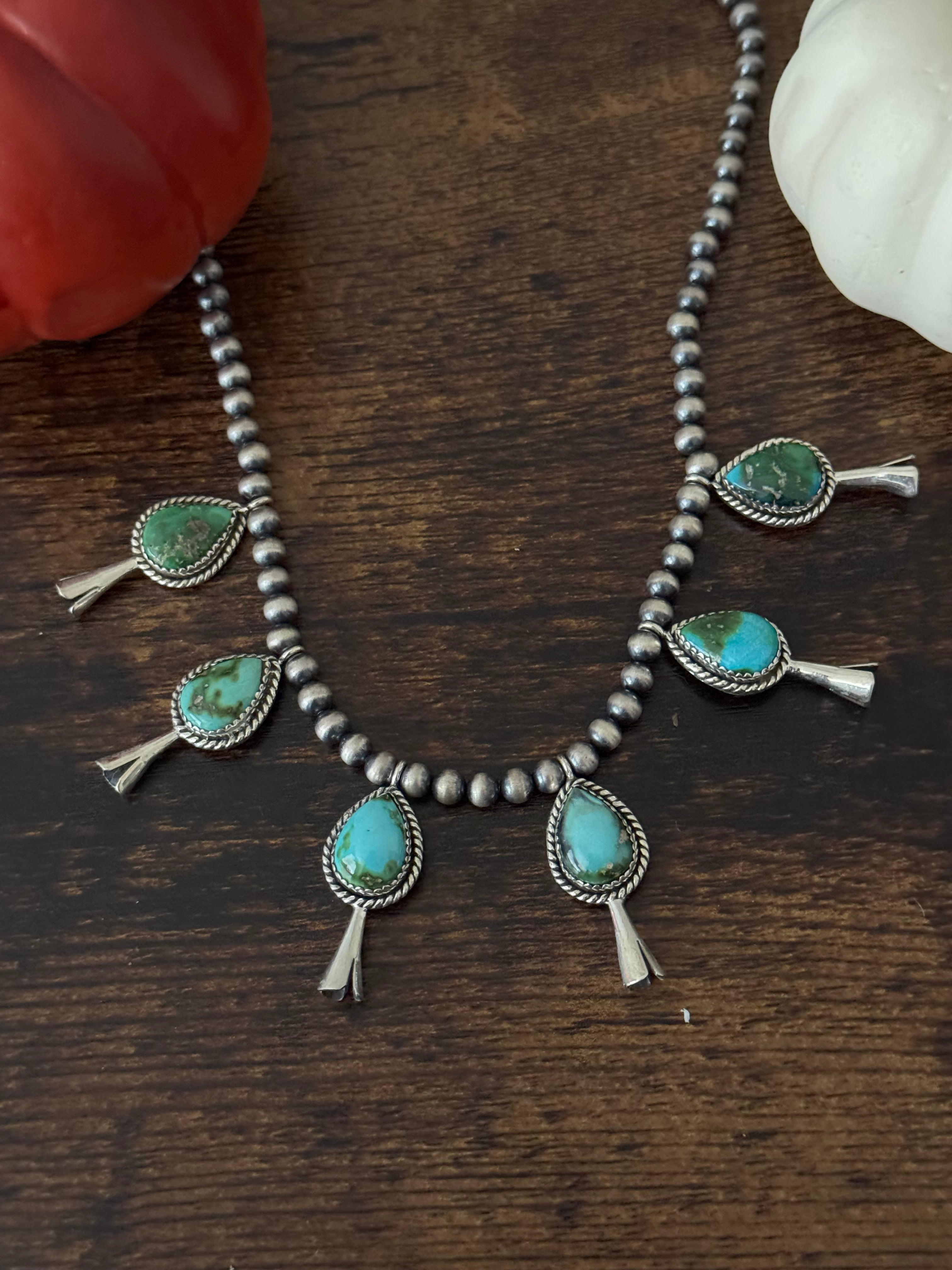 Southwest Handmade Sonoran Mountain Turquoise & Sterling Silver Blossom Necklace