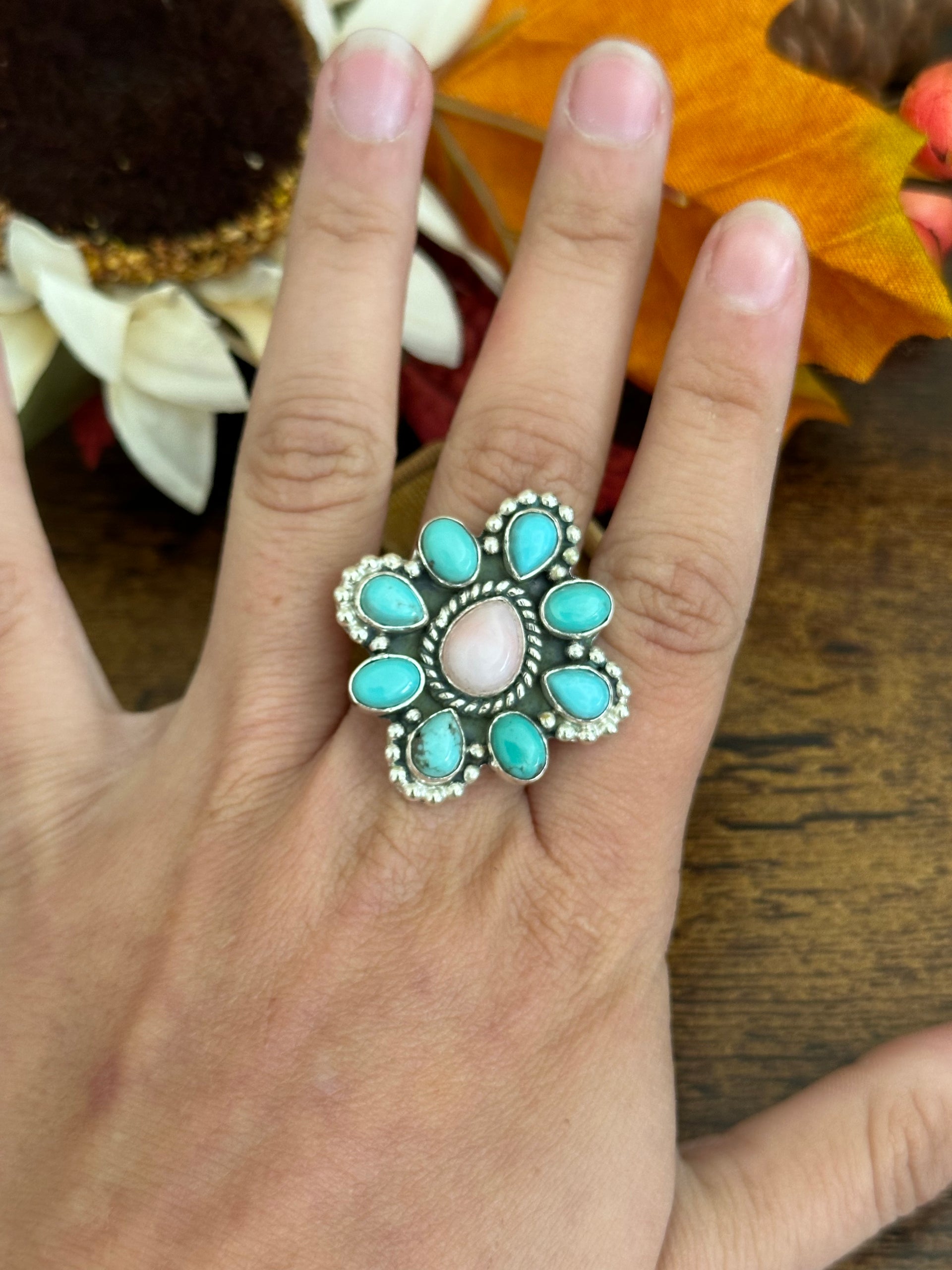 Southwest Handmade Multi Stone & Sterling Silver Adjustable Ring