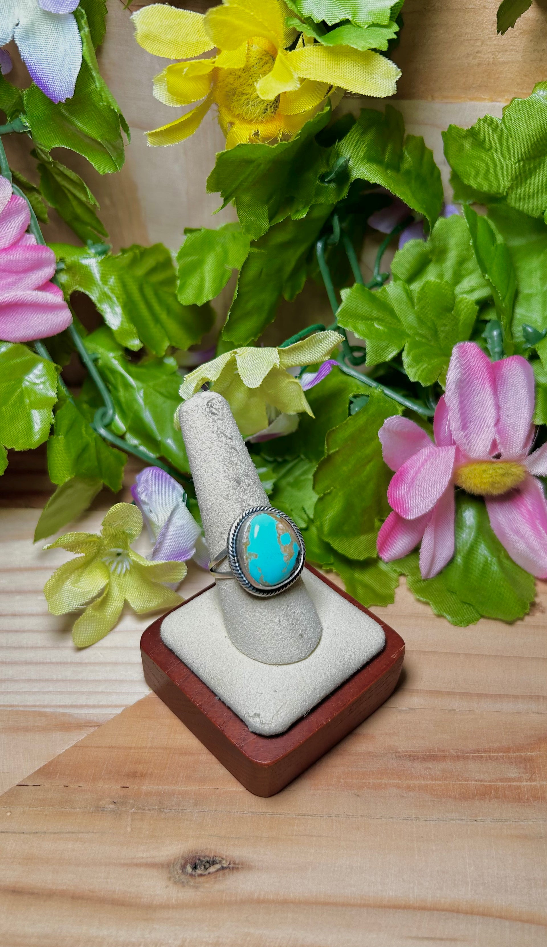 Navajo Made Kingman Turquoise & Sterling Silver Ring Size 9