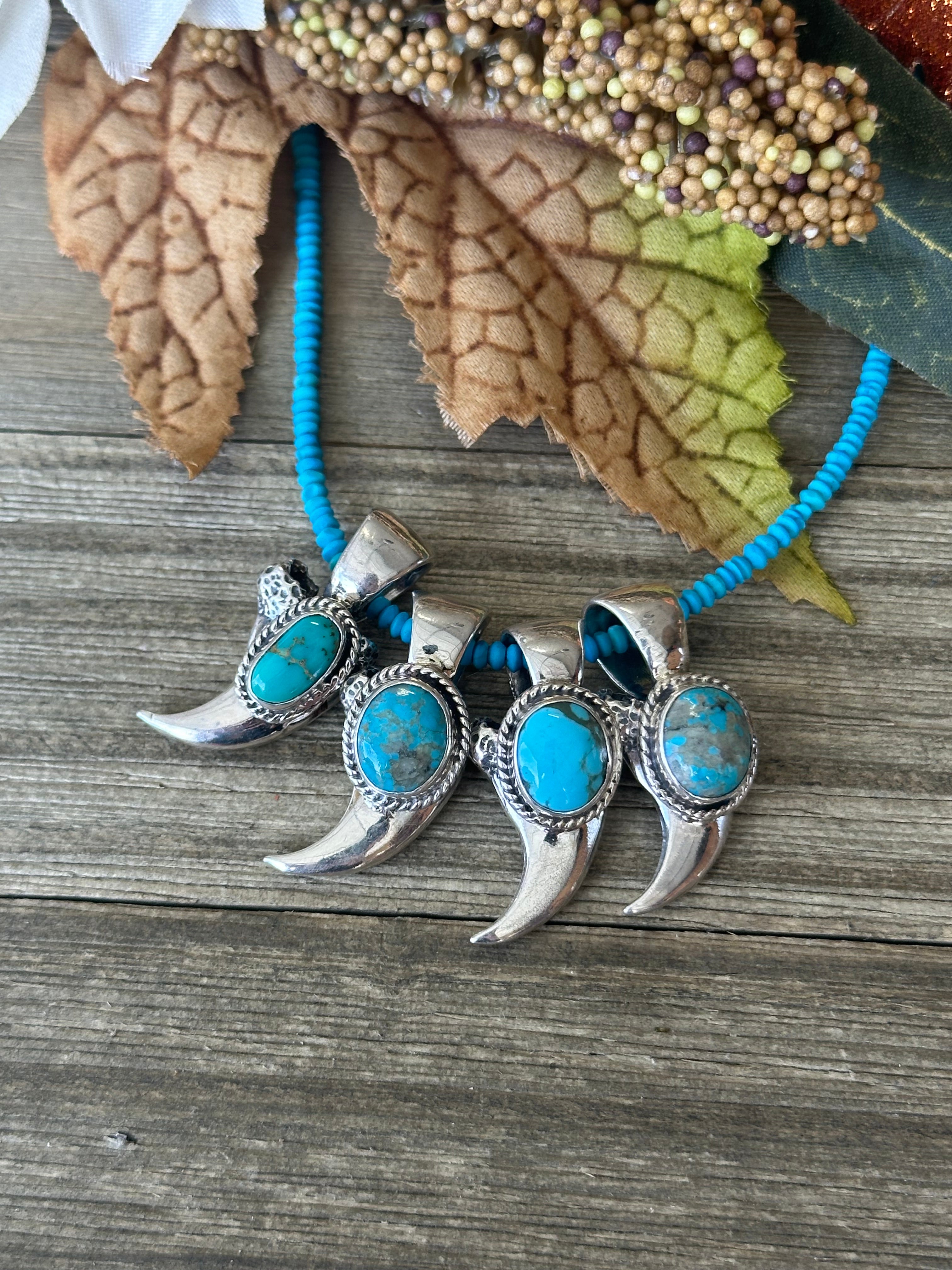 Navajo Made Kingman Turquoise & Sterling Silver Claw Pendant