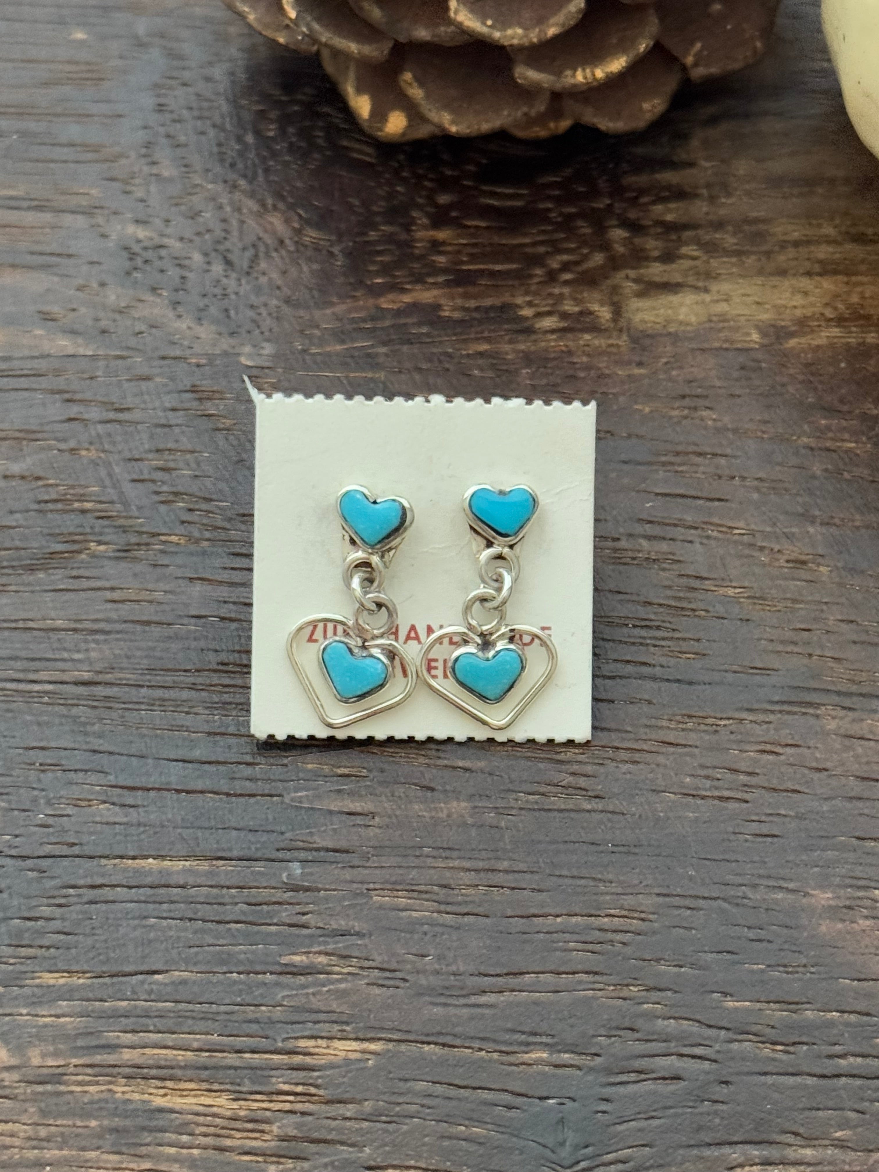 Zuni Made Sterling Silver Inlay Heart Earrings