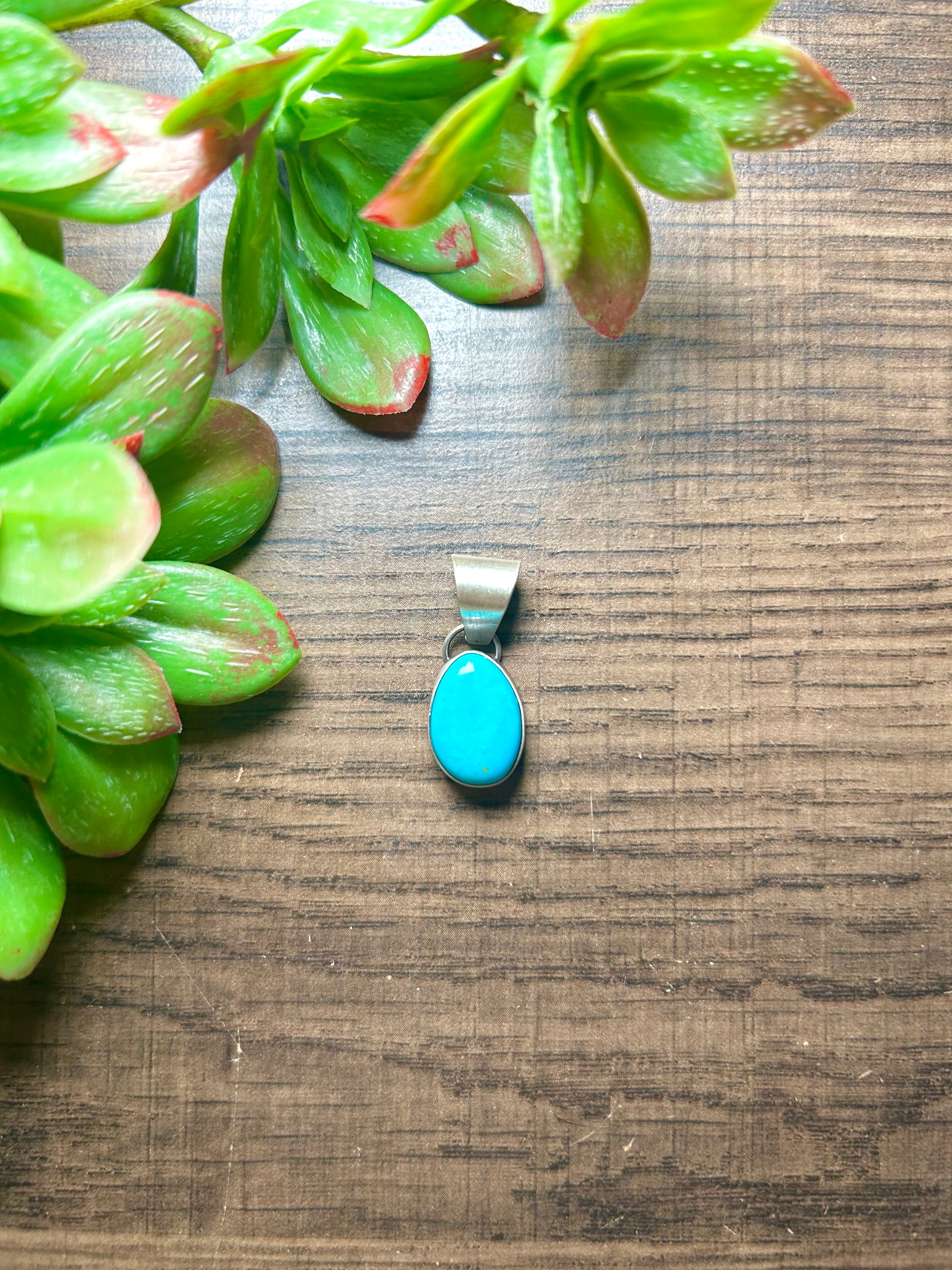 Navajo Made Kingman Turquoise & Sterling Silver Pendant