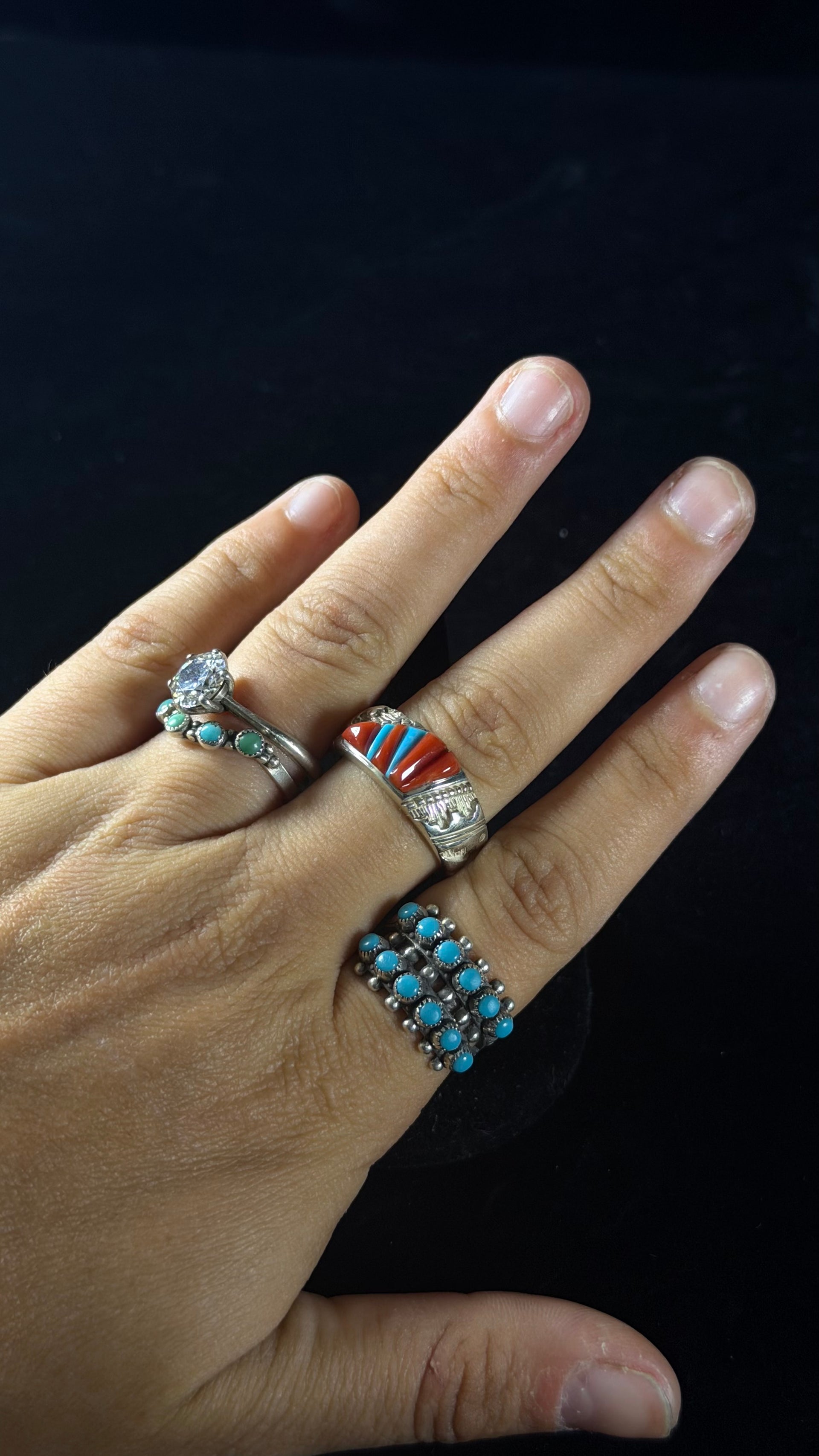 Navajo Made Multi Stone & Sterling Silver Cobblestone Ring