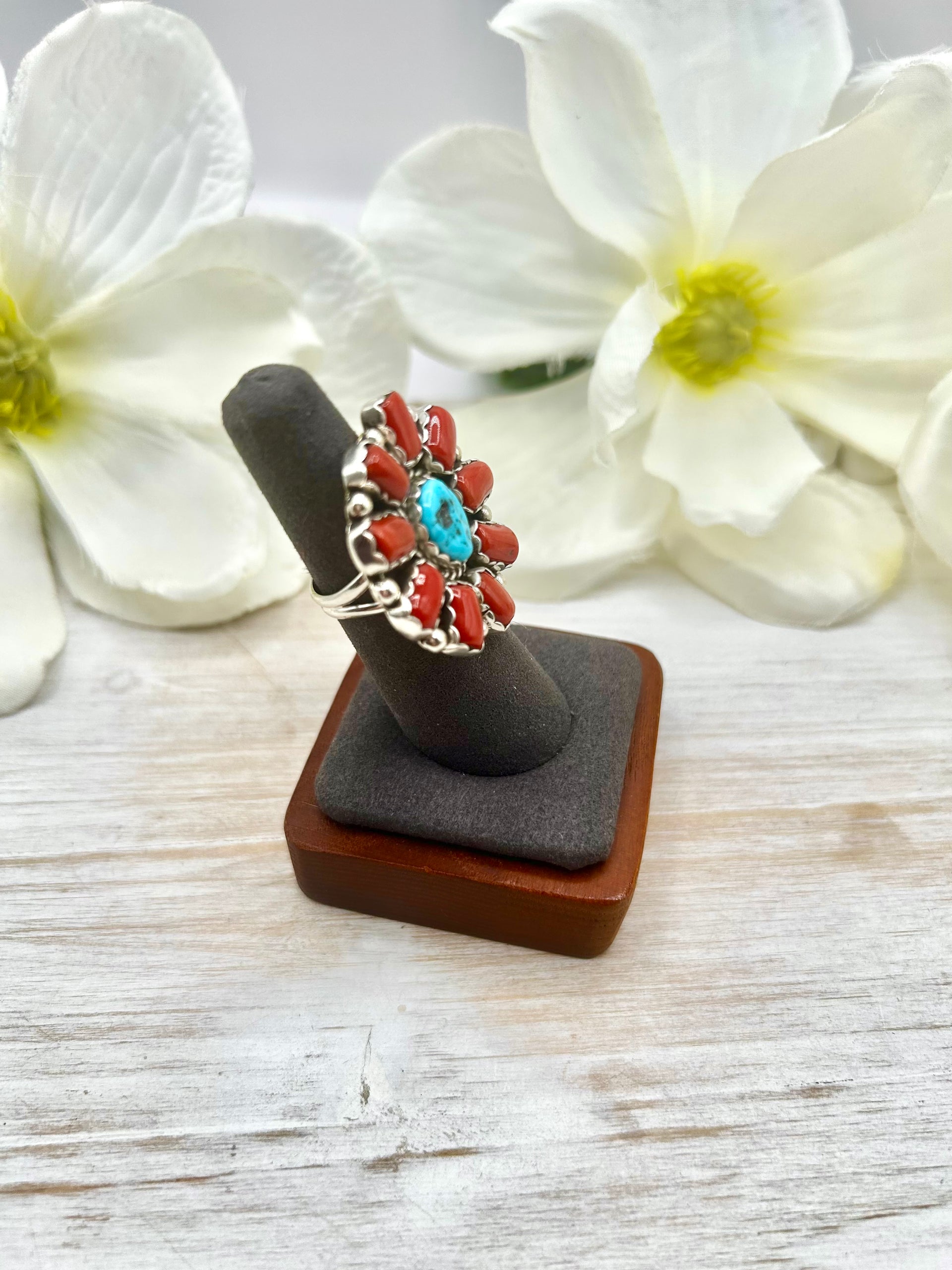 Navajo Made Multi Stone & Sterling Silver Ring Size 6