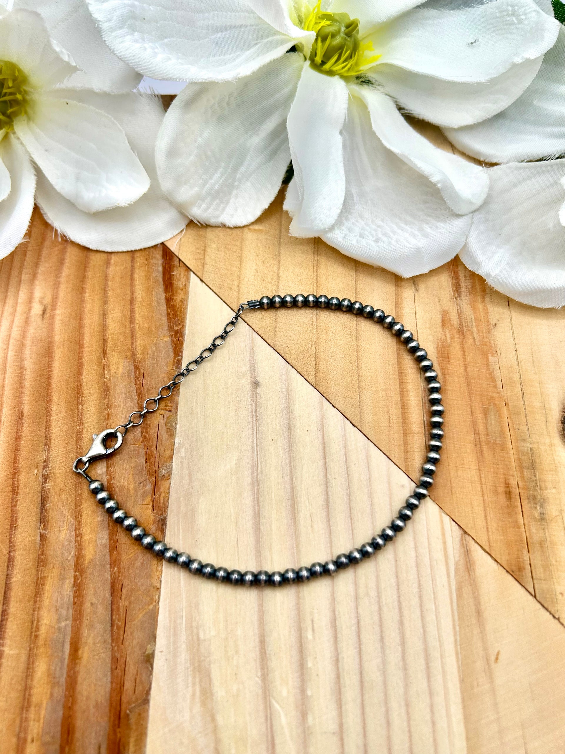 Navajo Made Sterling Silver Strung Anklet