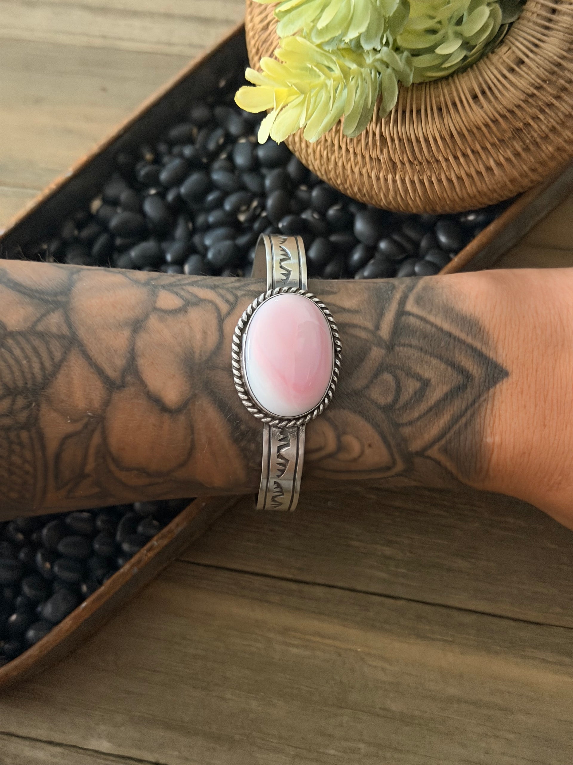 Rick Enriquez Pink Conch & Sterling Silver Cuff Bracelet