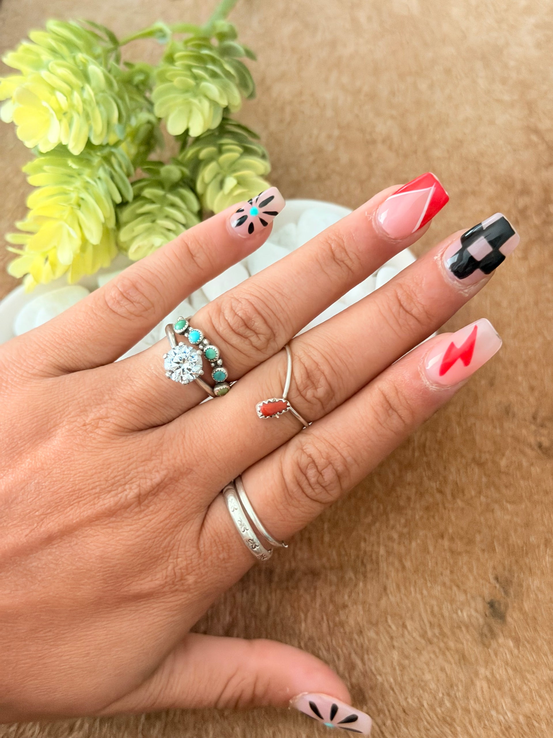 Navajo Made Mediterranean Coral & Sterling Silver Ring