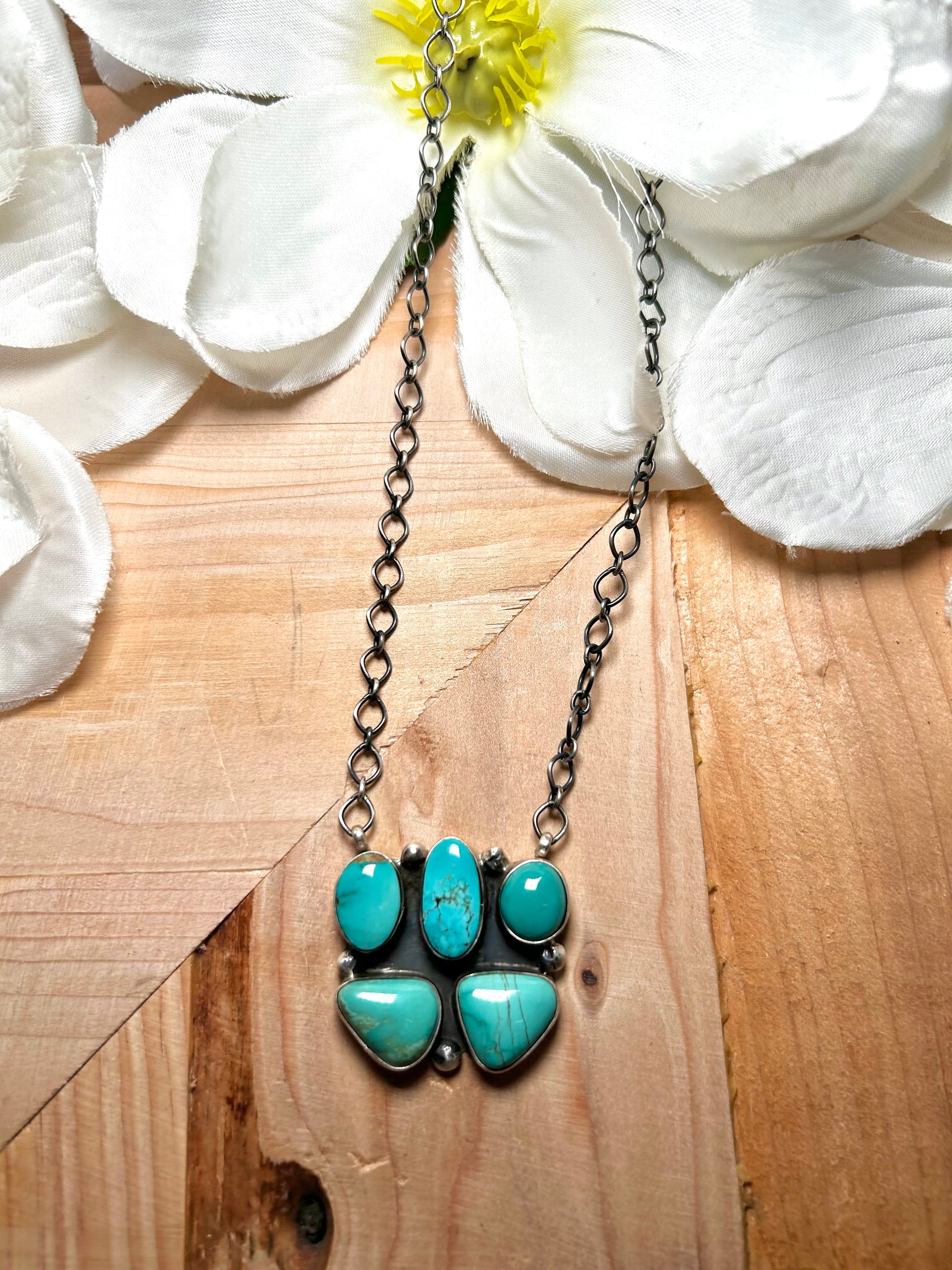 Navajo Made Mixed Turquoise & Sterling Silver Necklace