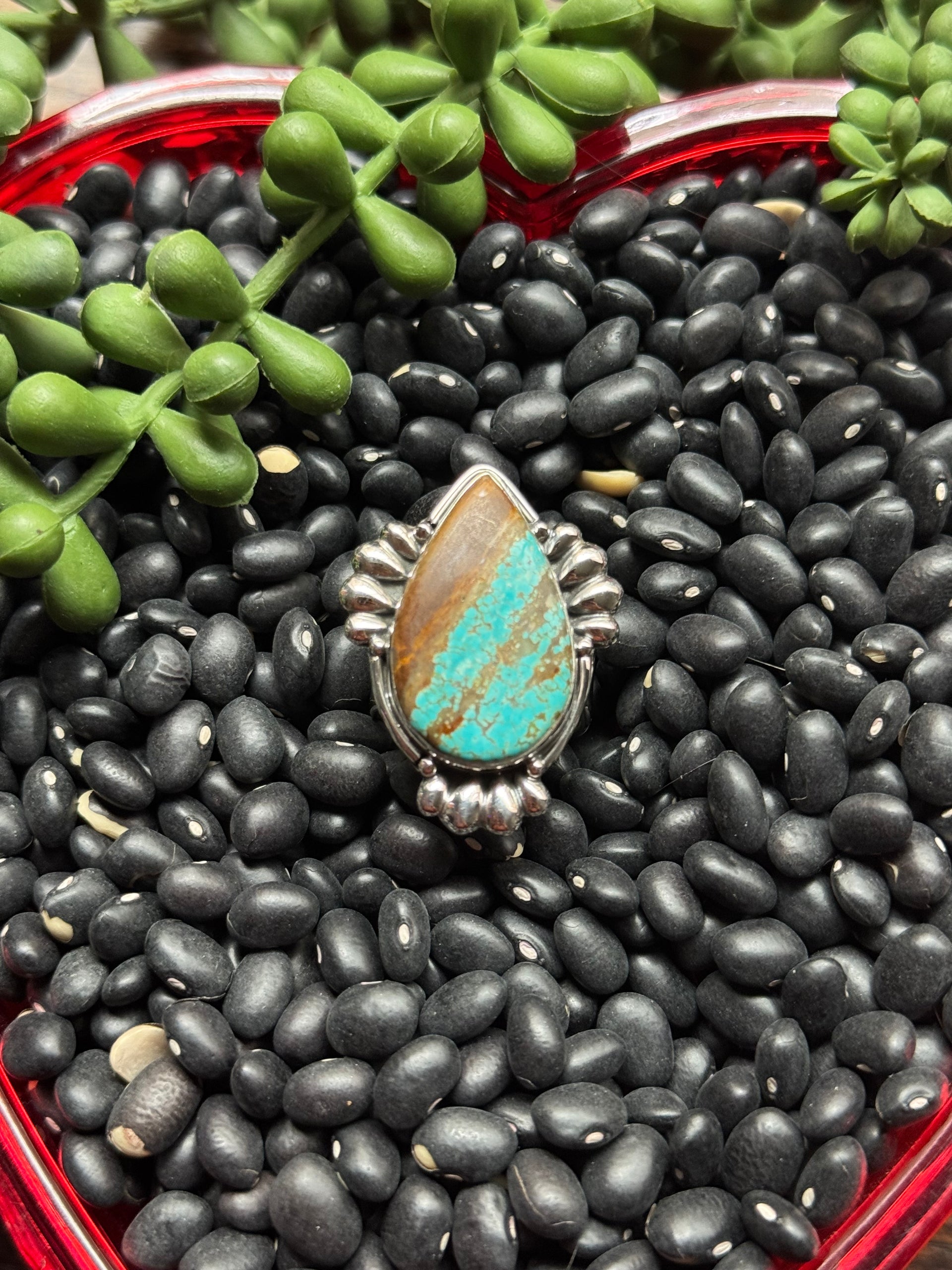 Southwest Handmade #8 Turquoise & Sterling Silver Adjustable Ring