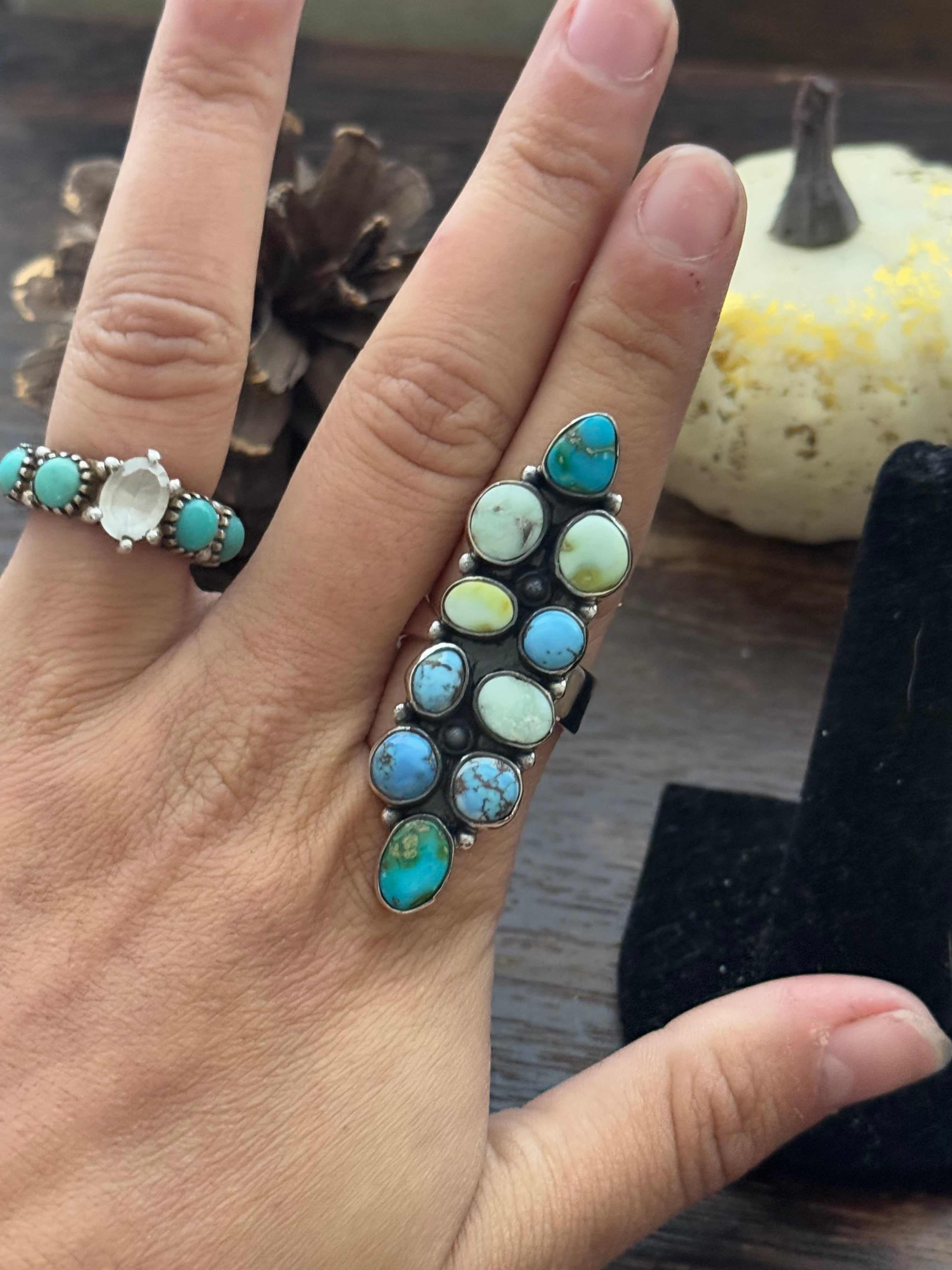 Southwest Handmade Multi Stone & Sterling Silver Adjustable Ring