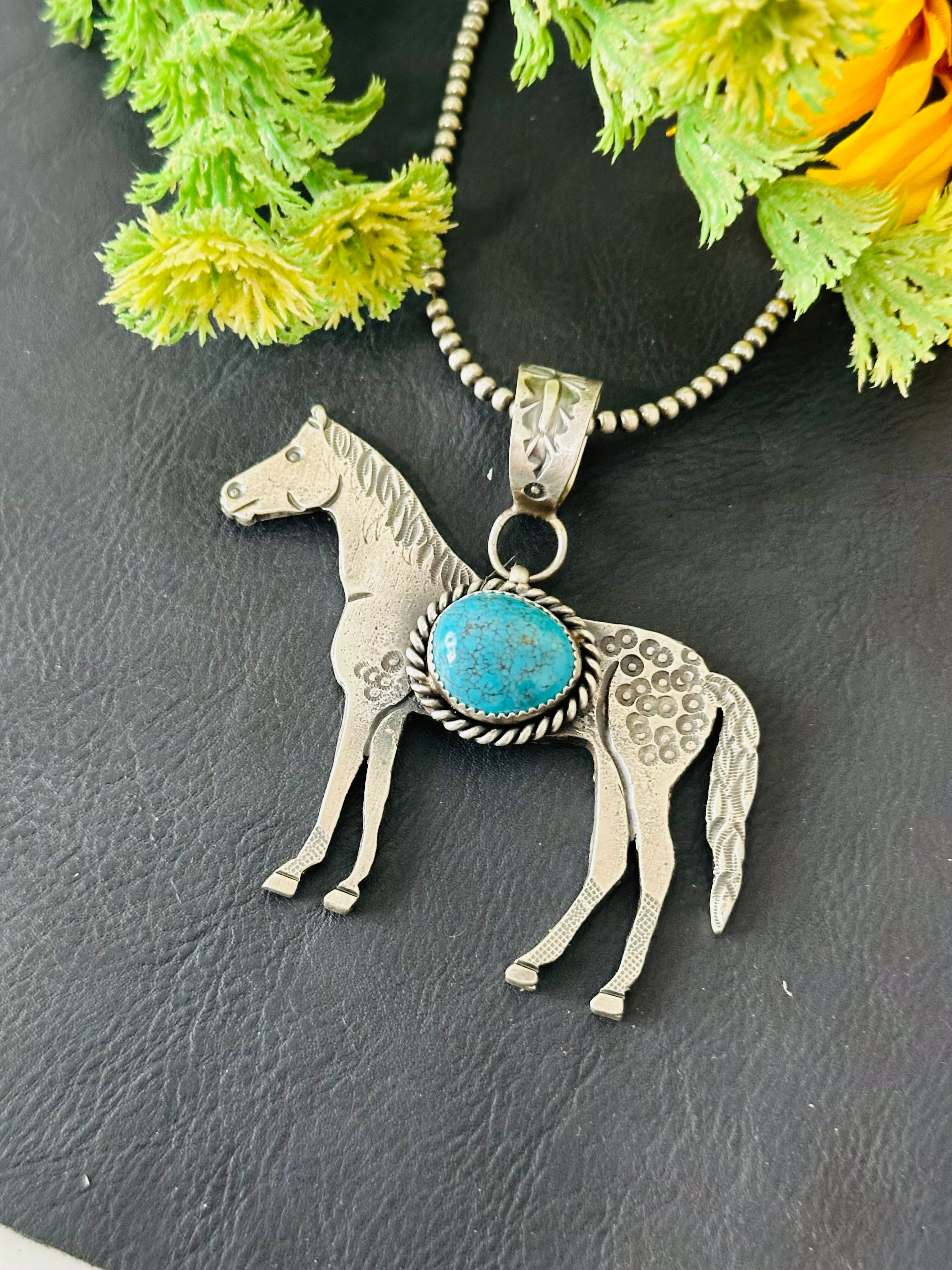 Kindale Billah Kingman Turquoise & Sterling Silver horse Pendant