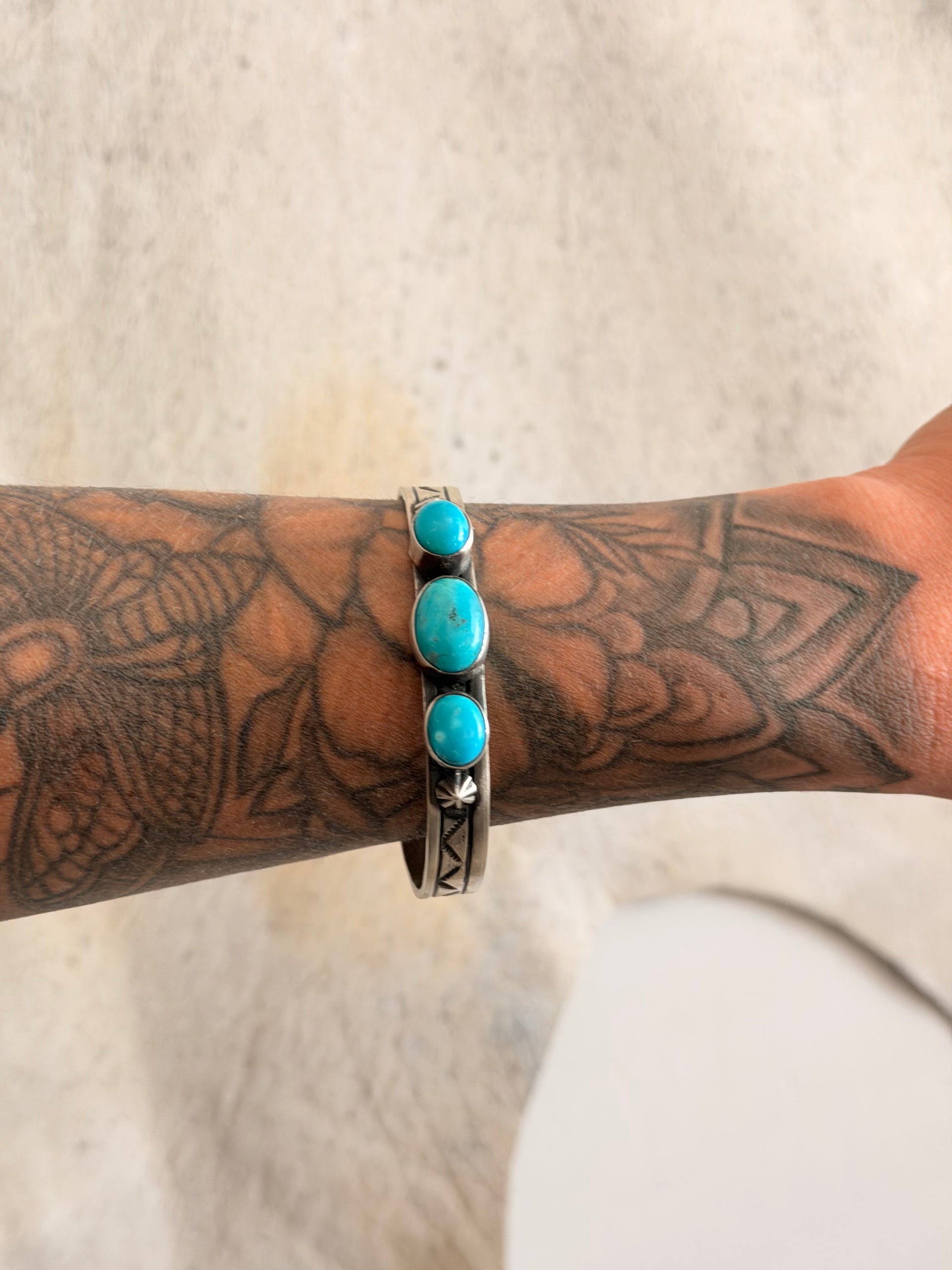 Navajo Made Kingman Turquoise & Sterling Silver Cuff Bracelet