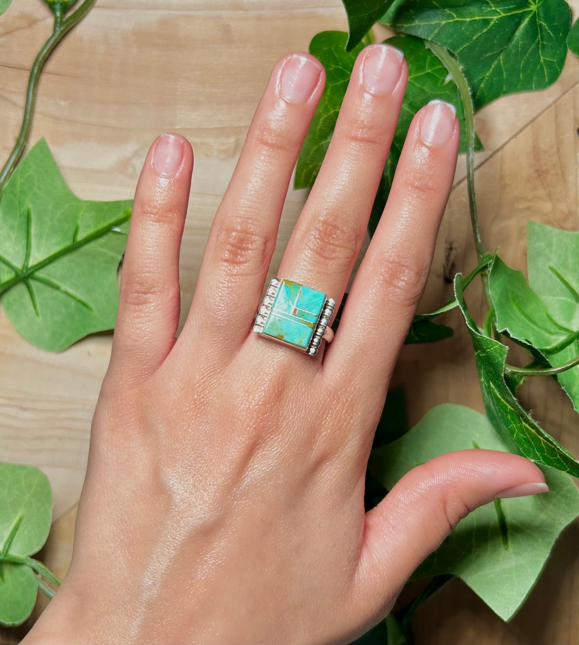 Navajo Made #8 Turquoise and Sterling Silver Ring Size 7