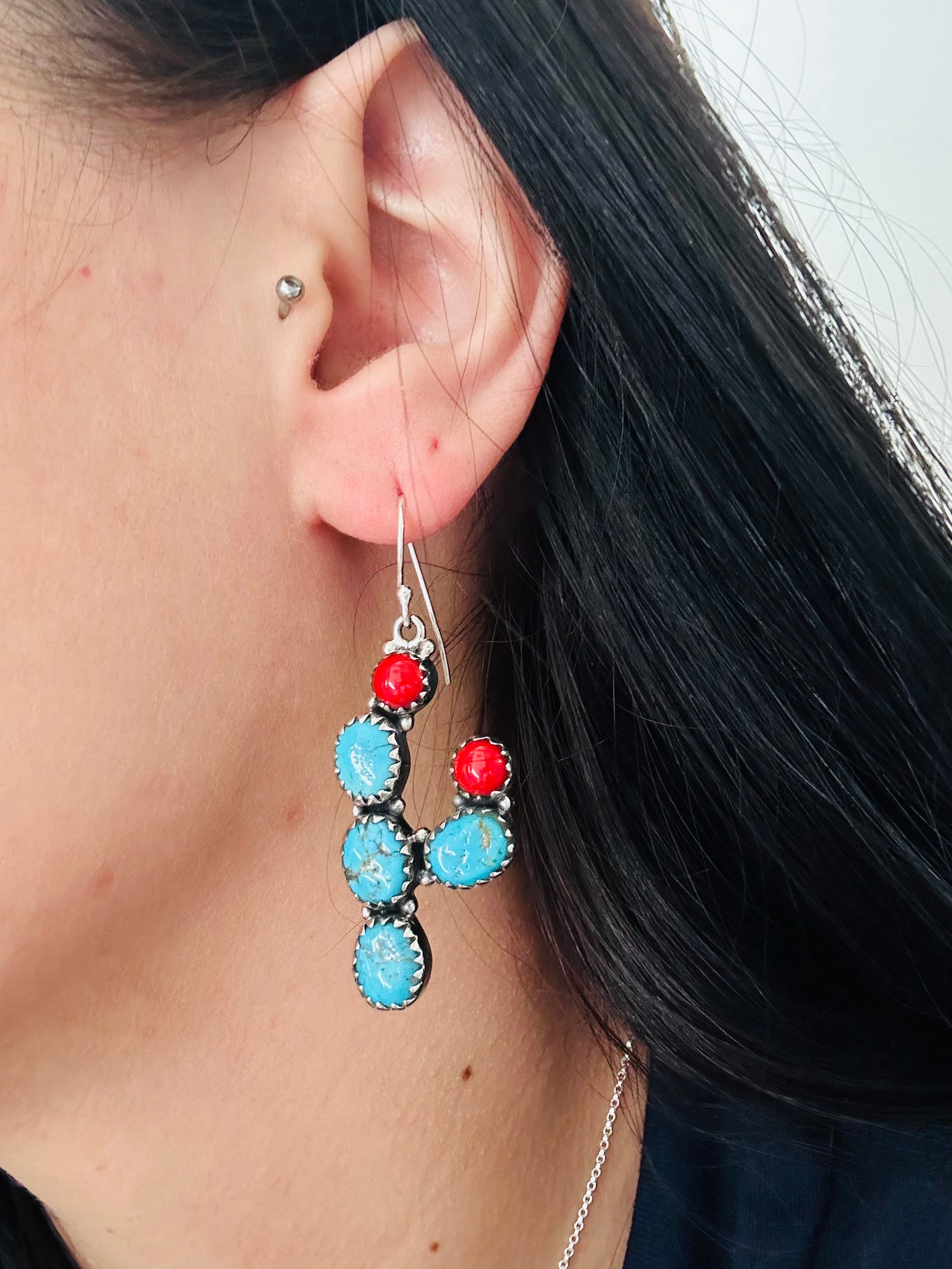 Tony Yazzie Multi Stone & Sterling Silver Cluster Earrings