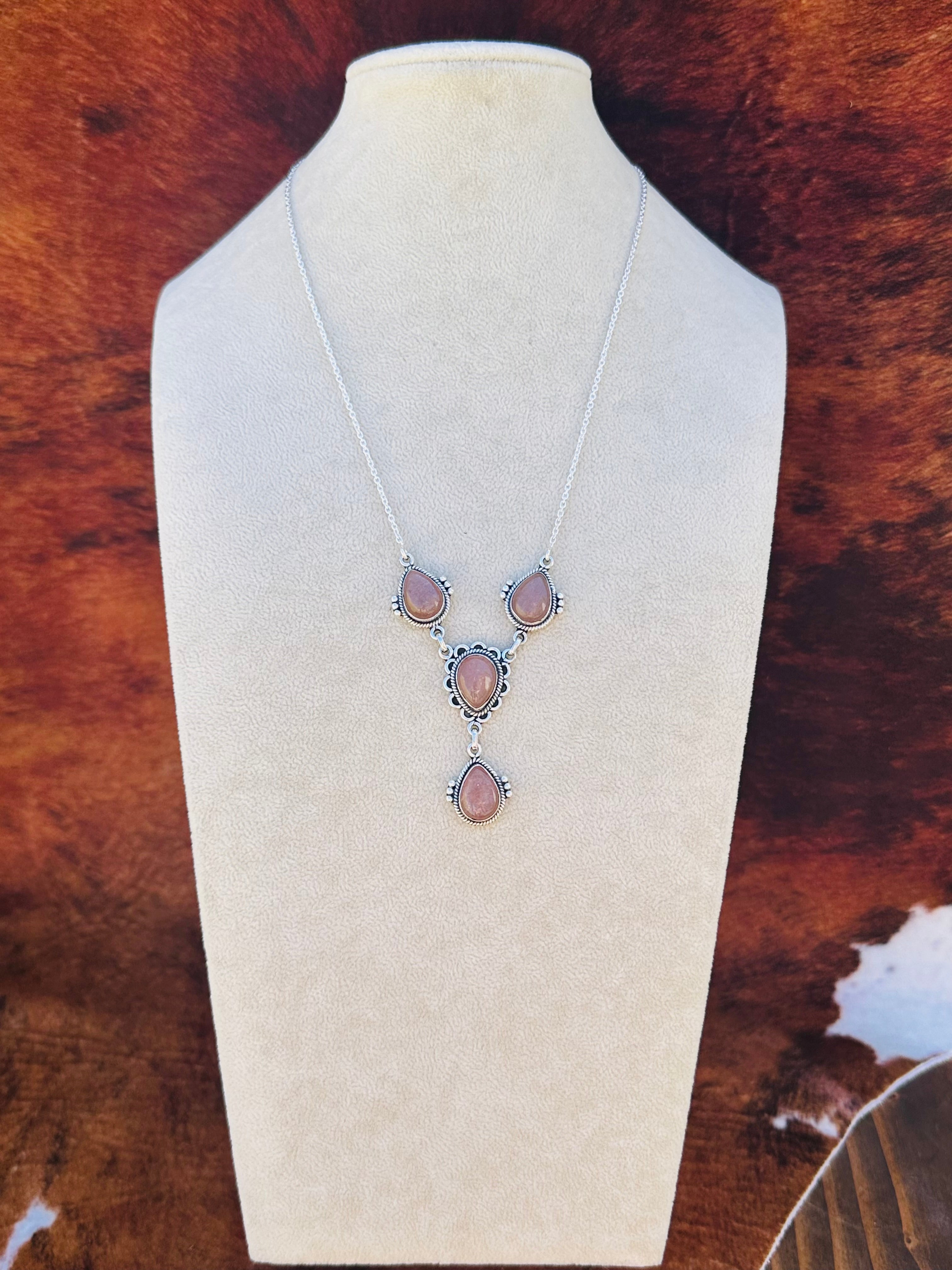 Southwest Handmade Chocolate Moonstone & Sterling Silver Lariat Necklace