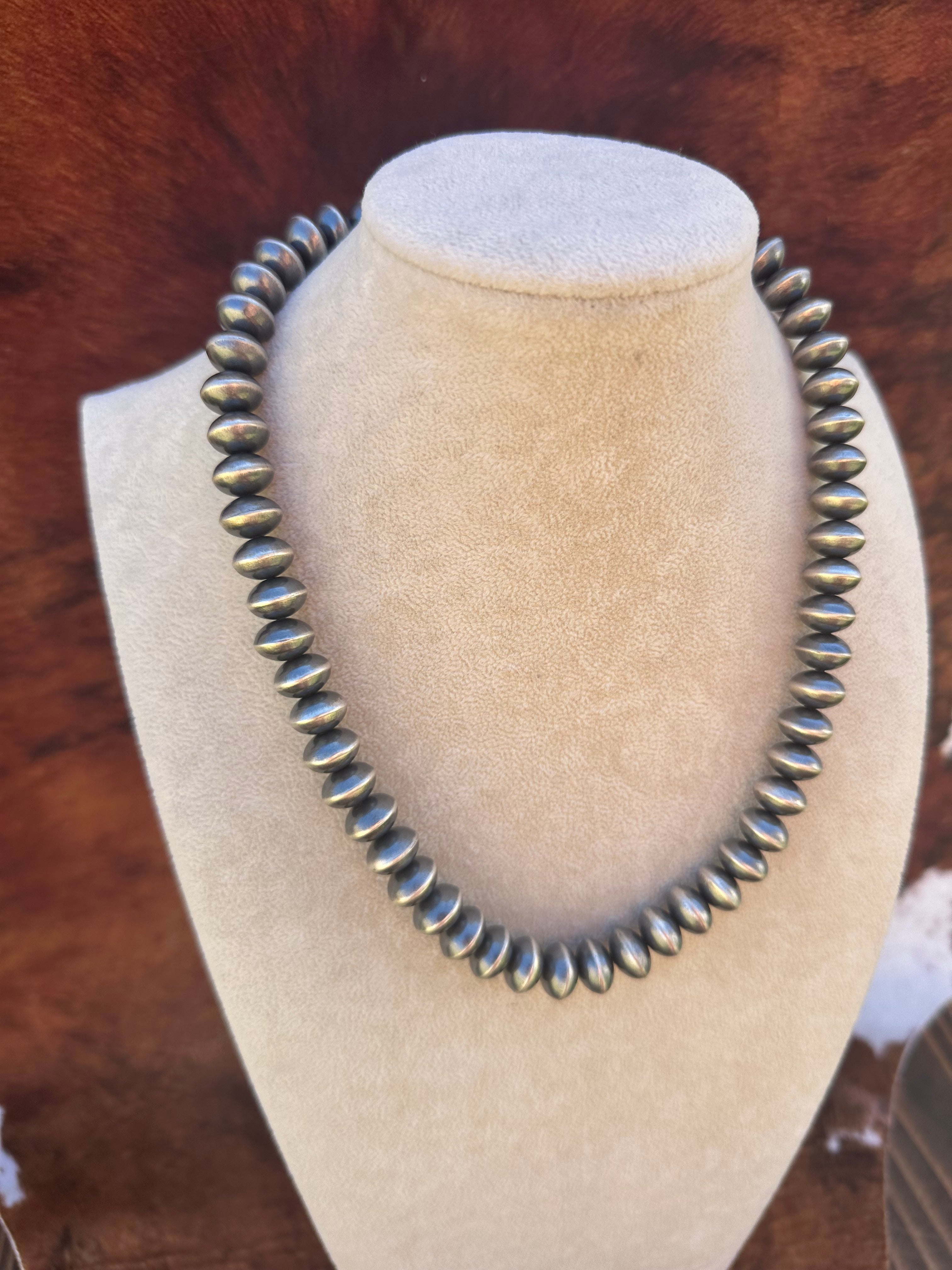 Southwest Made 12 MM Sterling Silver Disc Pearl Necklace