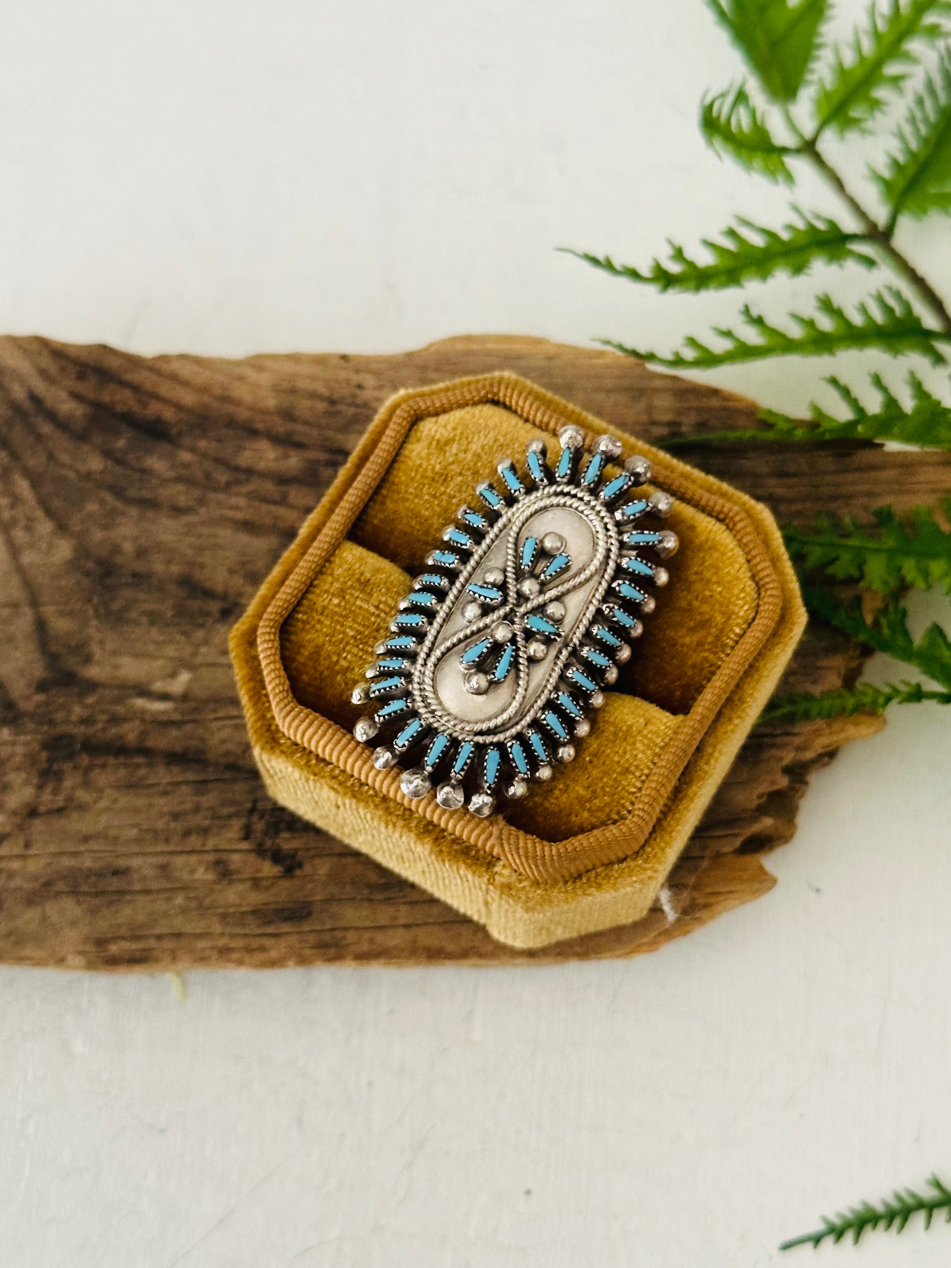 Zuni Made Kingman Turquoise & Sterling Silver Cluster Ring