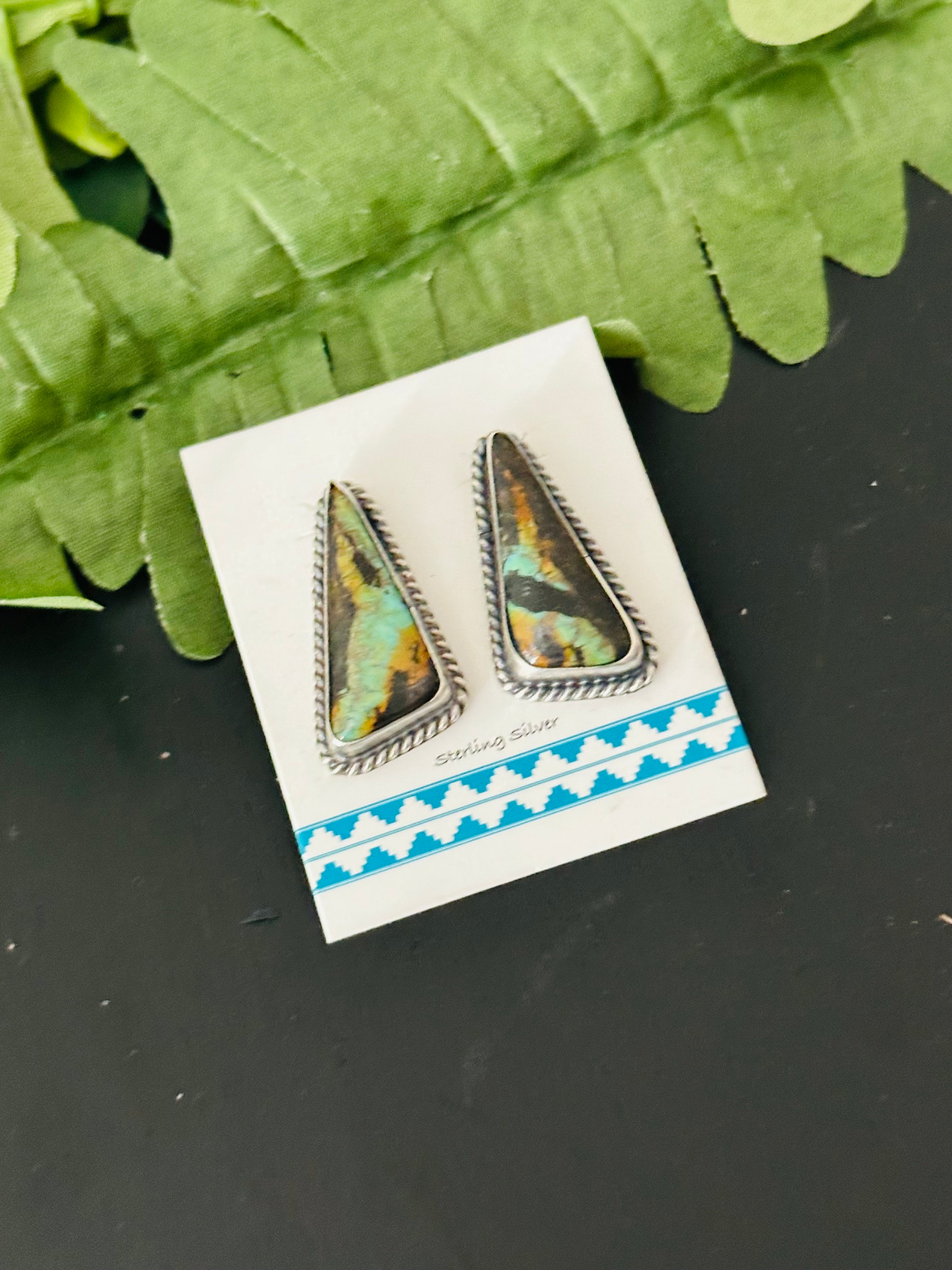 Pete Skeets Black Jack Turquoise & Sterling Silver Post Earrings