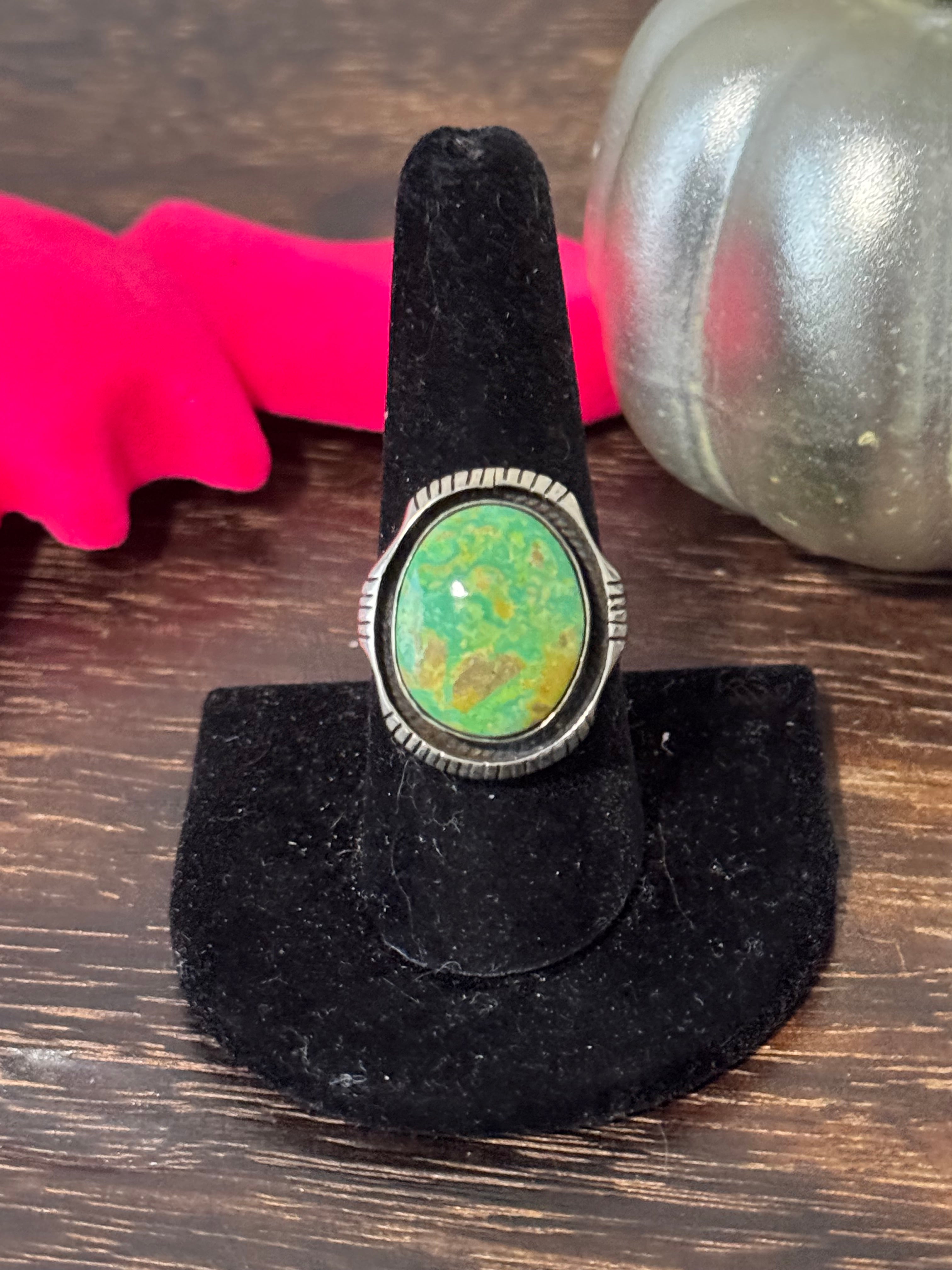 Southwest Handmade Pixie Turquoise & Sterling Silver Ring Size 8.75