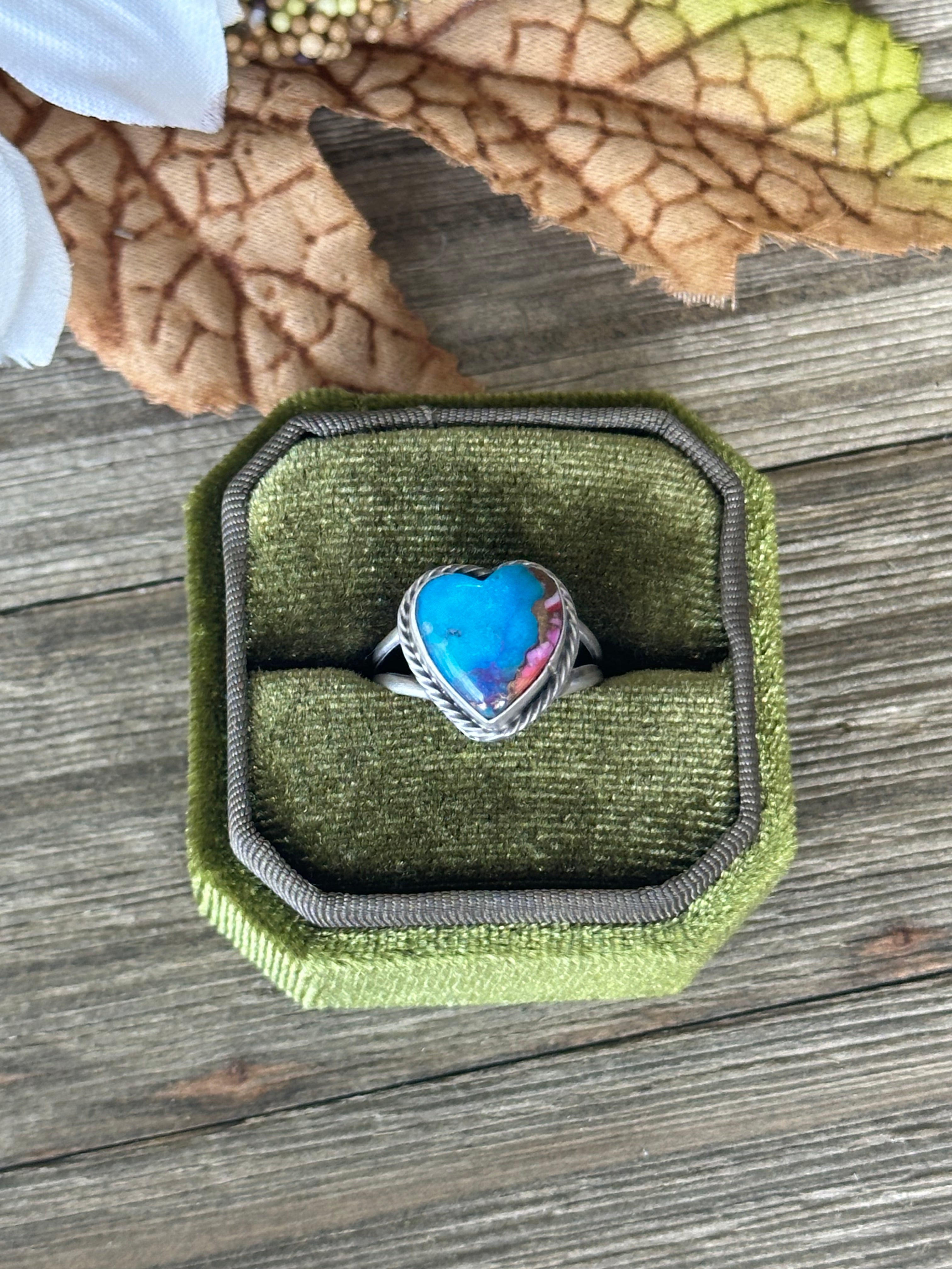 Navajo Made Purple  Mohave Turquoise & Sterling Silver Heart Ring