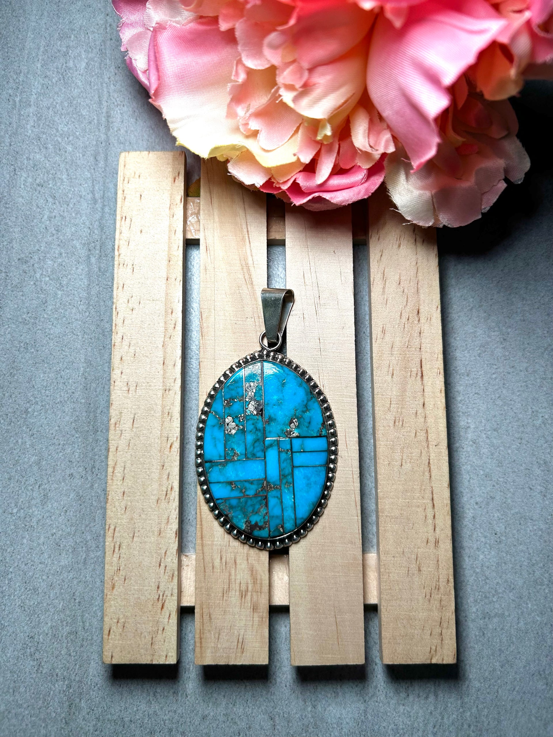 Navajo Made Kingman Turquoise & Sterling Silver Pendant