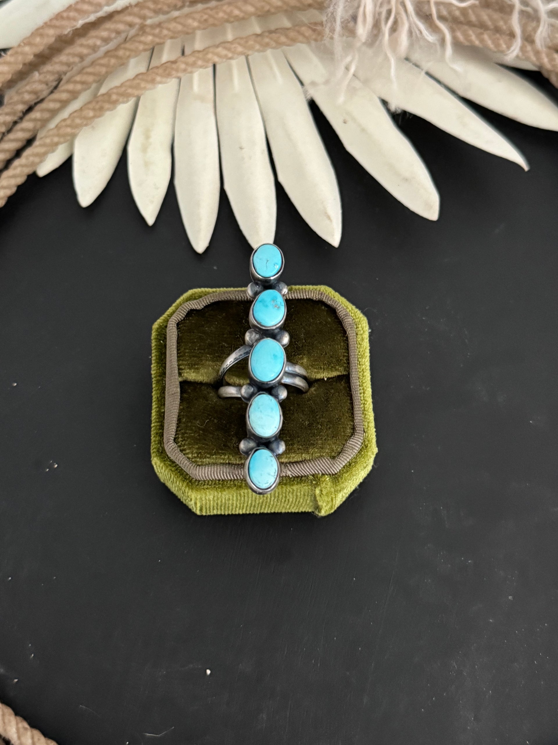 Navajo Made Blue Ridge Turquoise & Sterling Silver Adjustable Ring