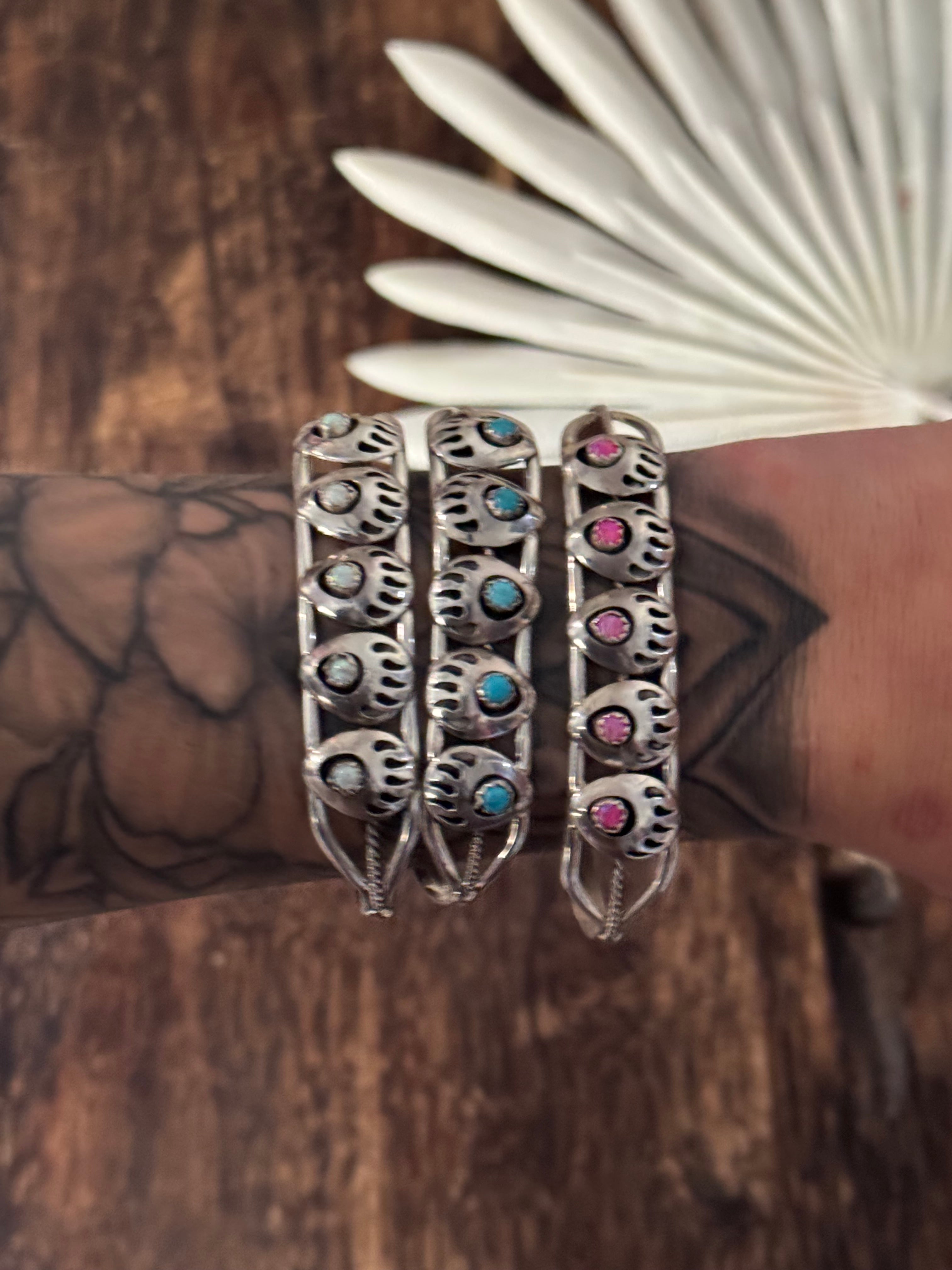 Navajo Made Sterling Silver Bear Claw Cuff Bracelet