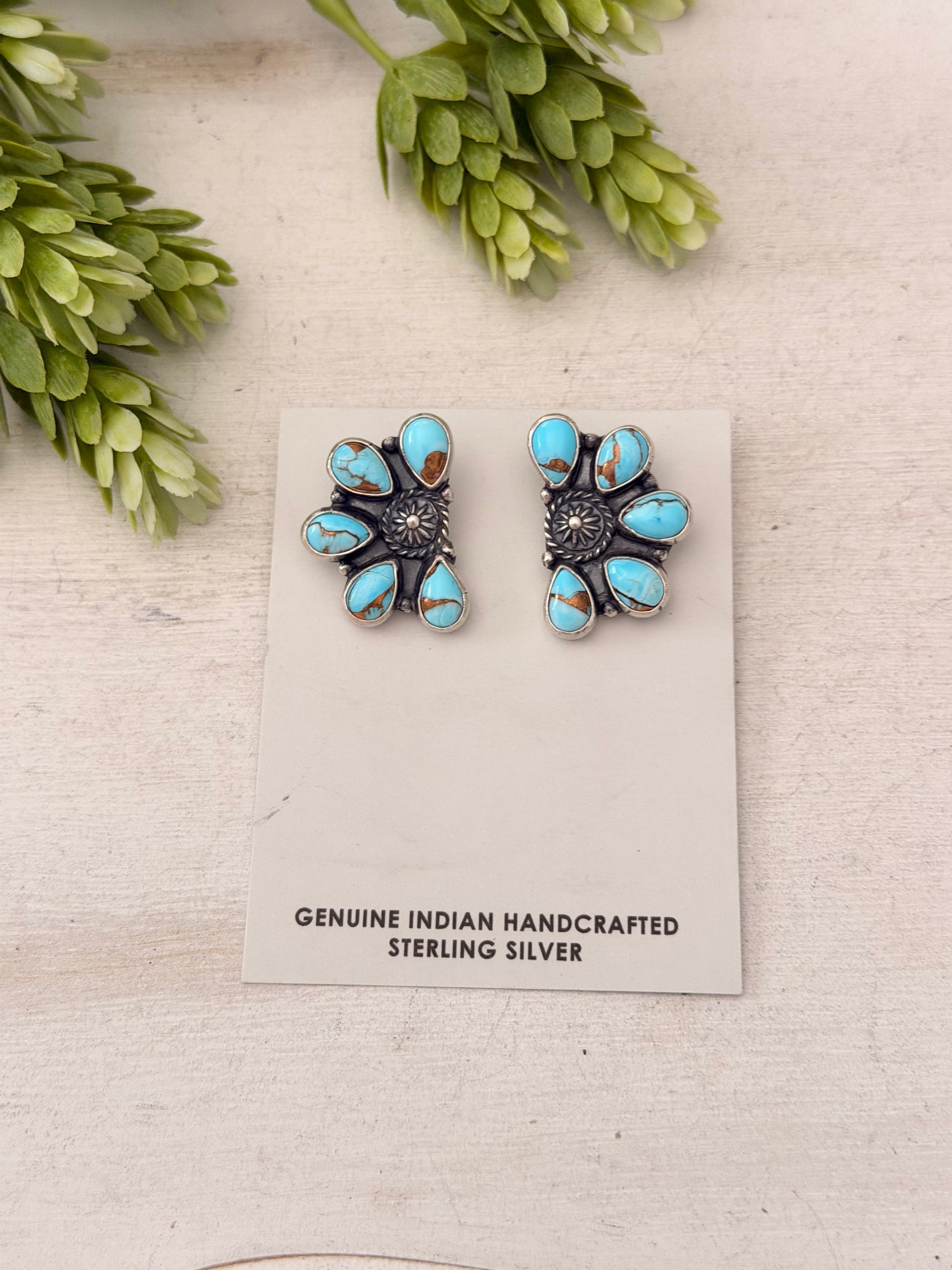 Navajo Made Cotton Candy Dahlia & Sterling Silver Post Cluster Earrings
