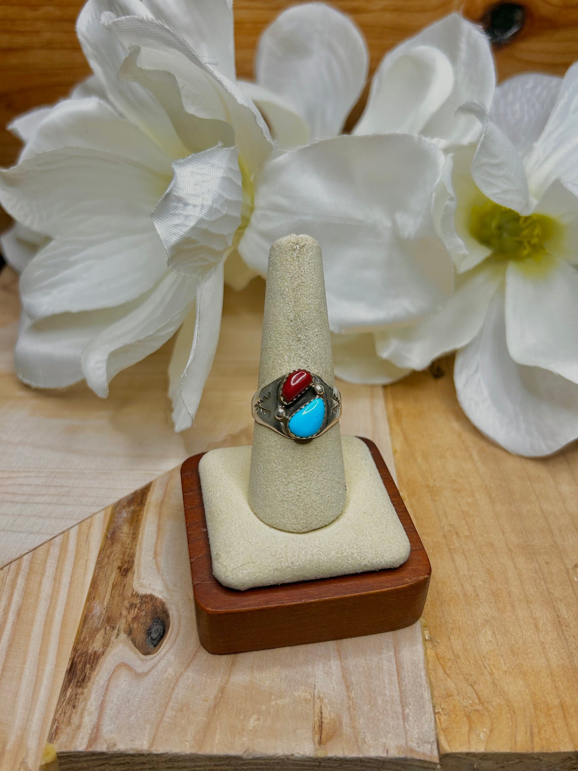 Navajo Made Multi Stone & Sterling Silver Cluster Ring Size 8.5