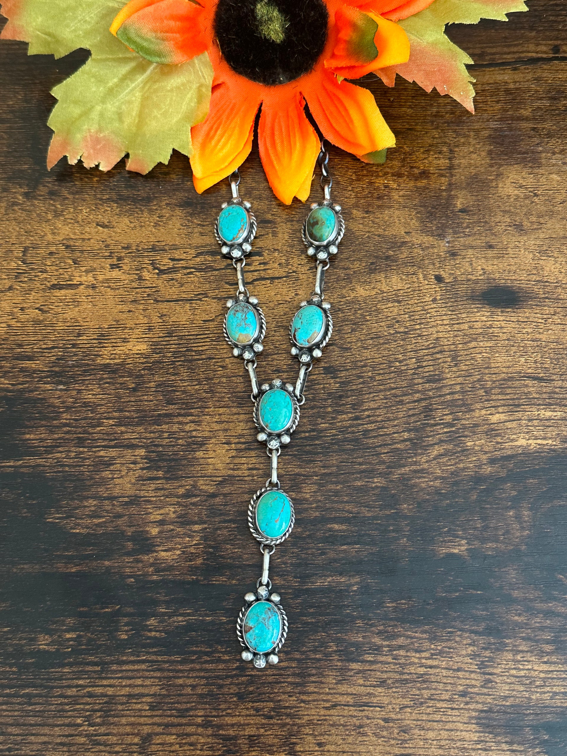Augustine Largo Kingman Turquoise & Sterling Silver Lariat Necklace