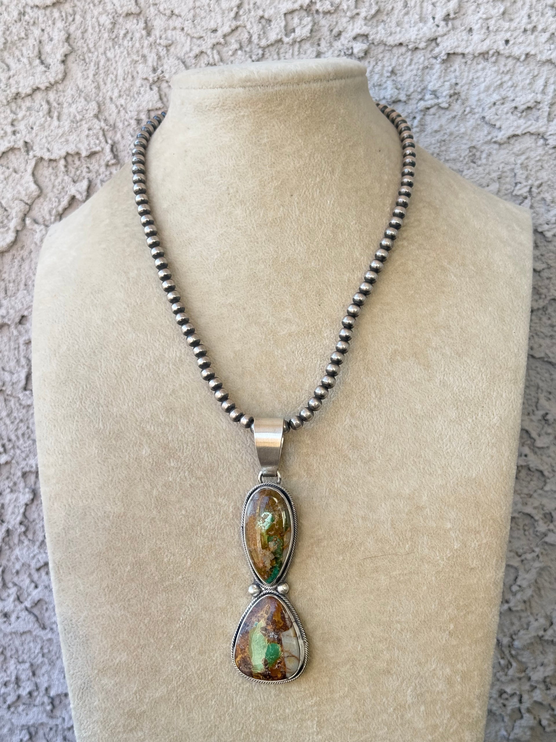 Navajo Made Ribbon Royston Turquoise & Sterling Silver Pendant