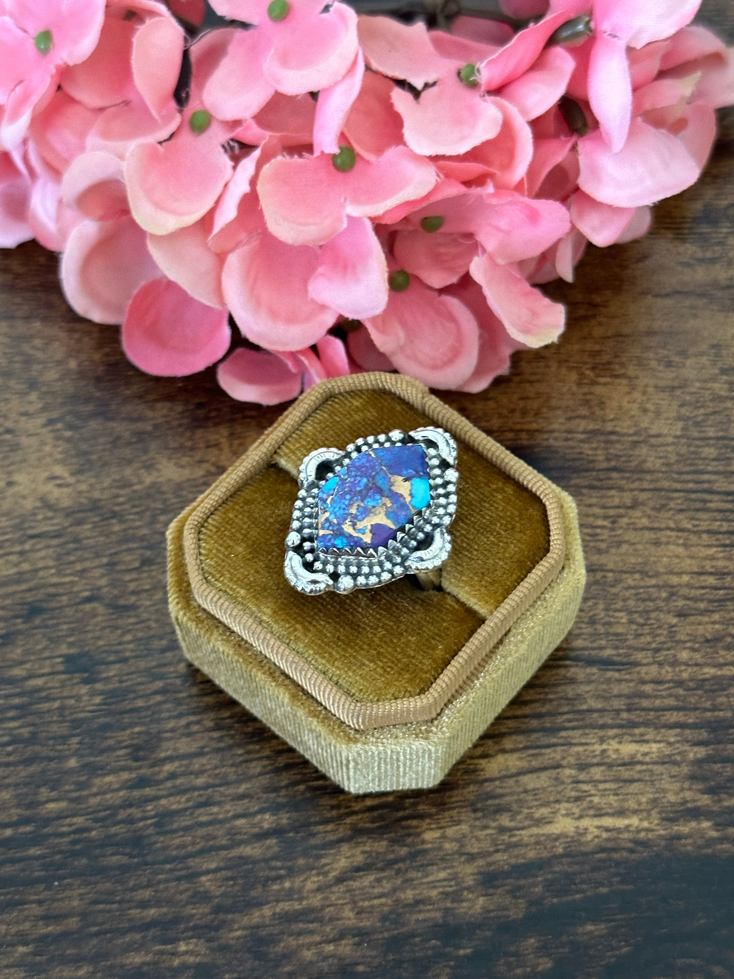 Southwest Handmade Purple Mohave Turquoise & Sterling Silver Ring Size 8.25