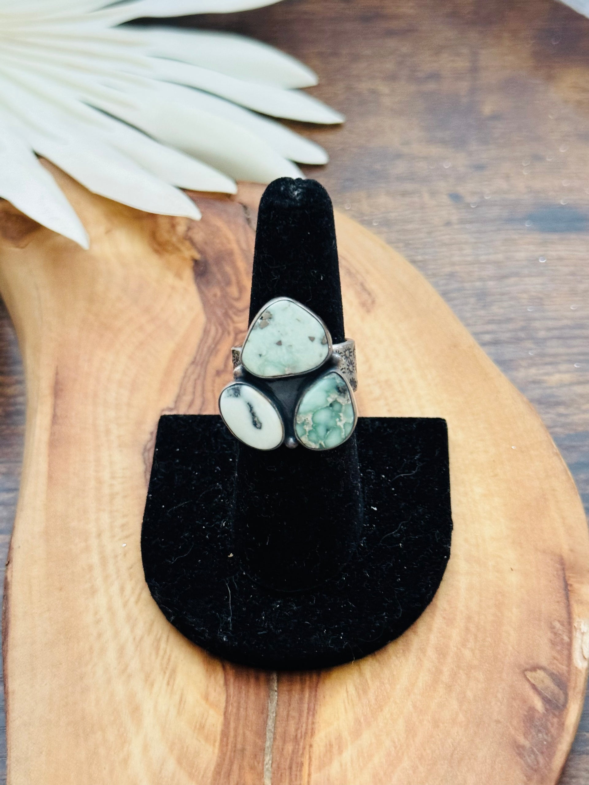 Southwest Handmade Paloma Variscite & Sterling Silver Adjustable Cluster Ring