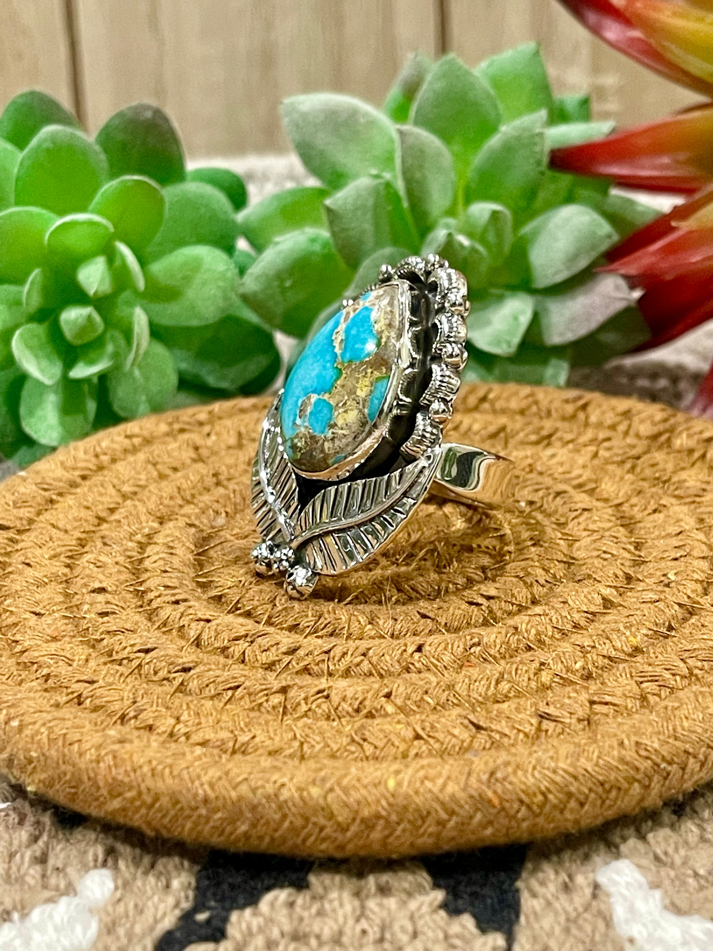 Southwest Handmade Sonoran Mountain Turquoise & Sterling Silver Adjustable Ring