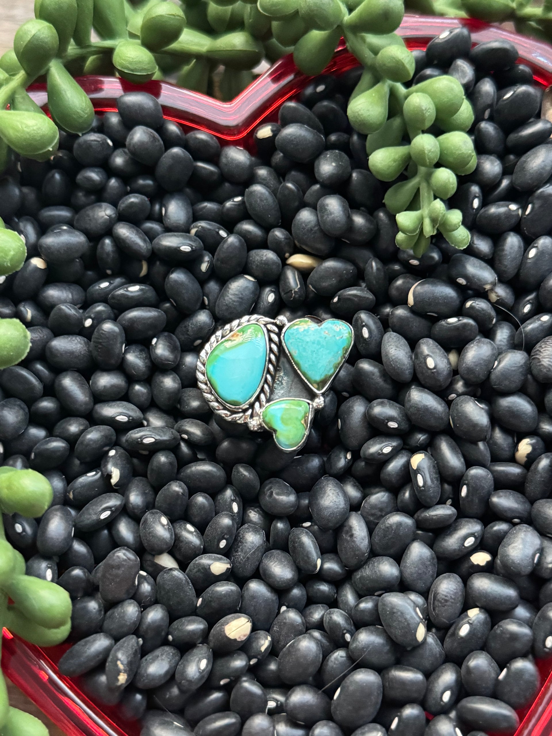 Southwest Handmade Sonoran Mountain Turquoise & Sterling Silver Adjustable Cluster Ring